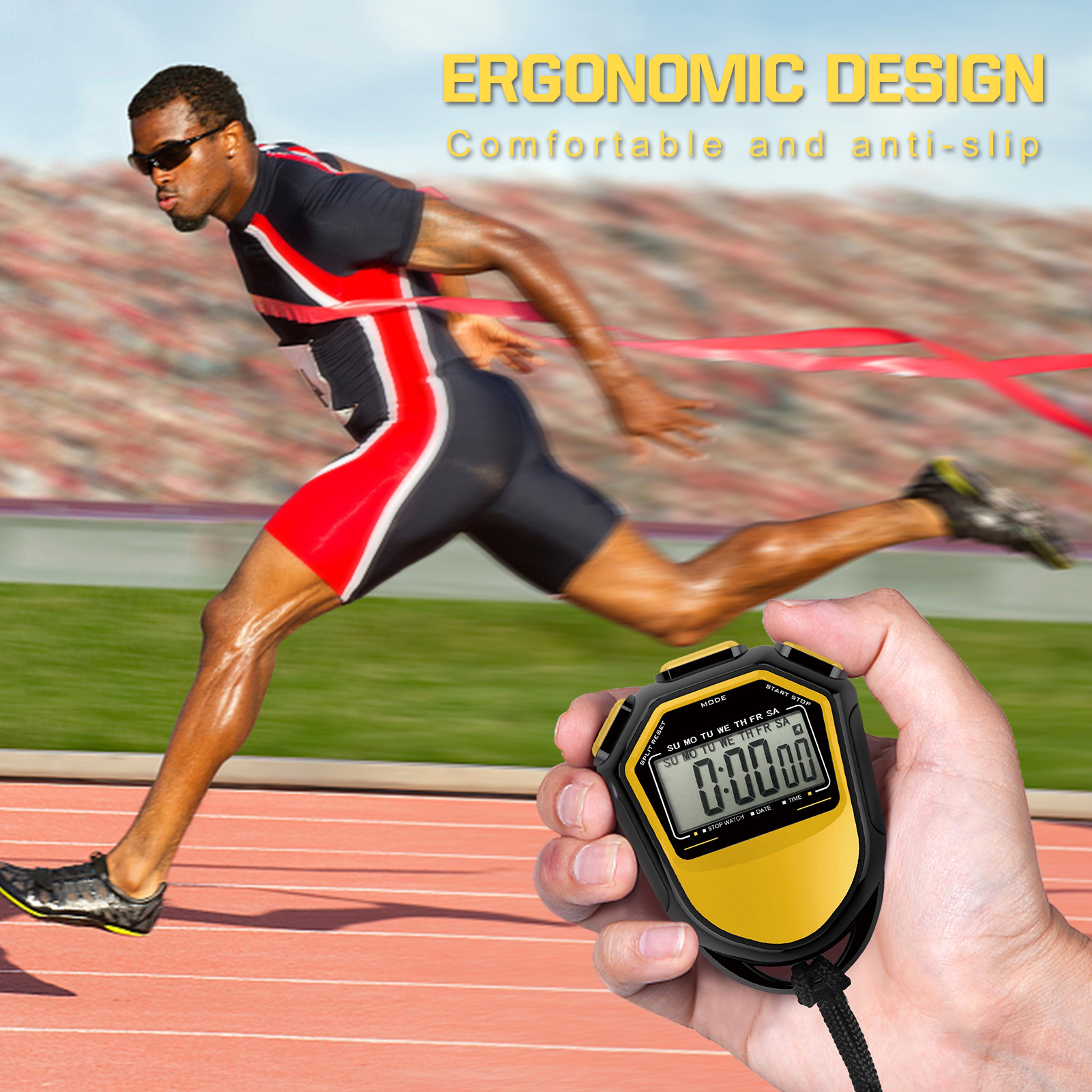 HighVisibility LCD Digital Stopwatch Waterproof Handheld Chronograph For Coaching Sports Training   0