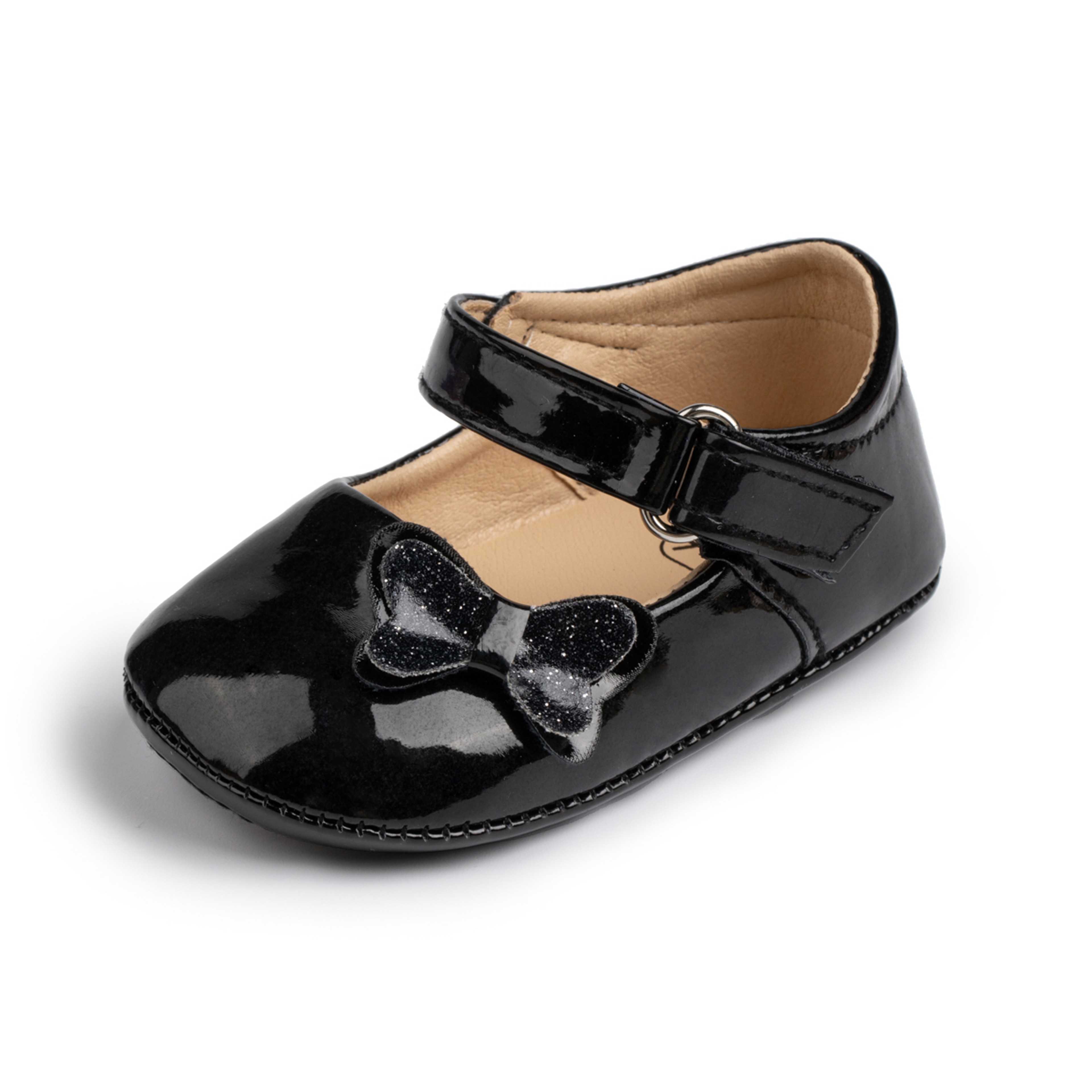 Breathable Newborn Baby Non-slip PU Walking Shoes, Soft Rubber Sole Baby Princess Shoes with British Bow Style – view 10