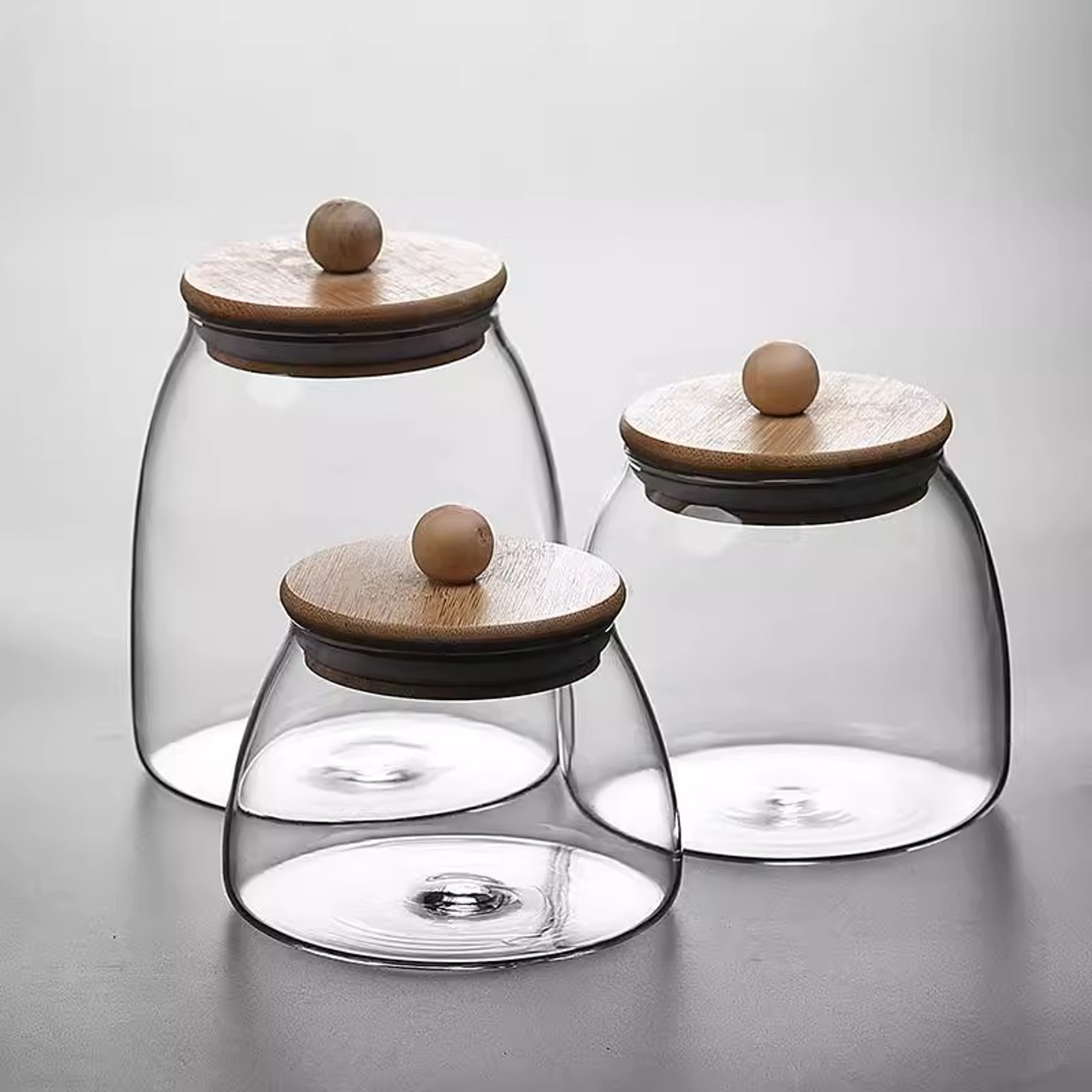 Large Capacity Wooden Lid Glass Sealed Jar, Kitchen Storage Food Container for Tea, Candy, Coffee, Herbs & Mason Jars – view 1