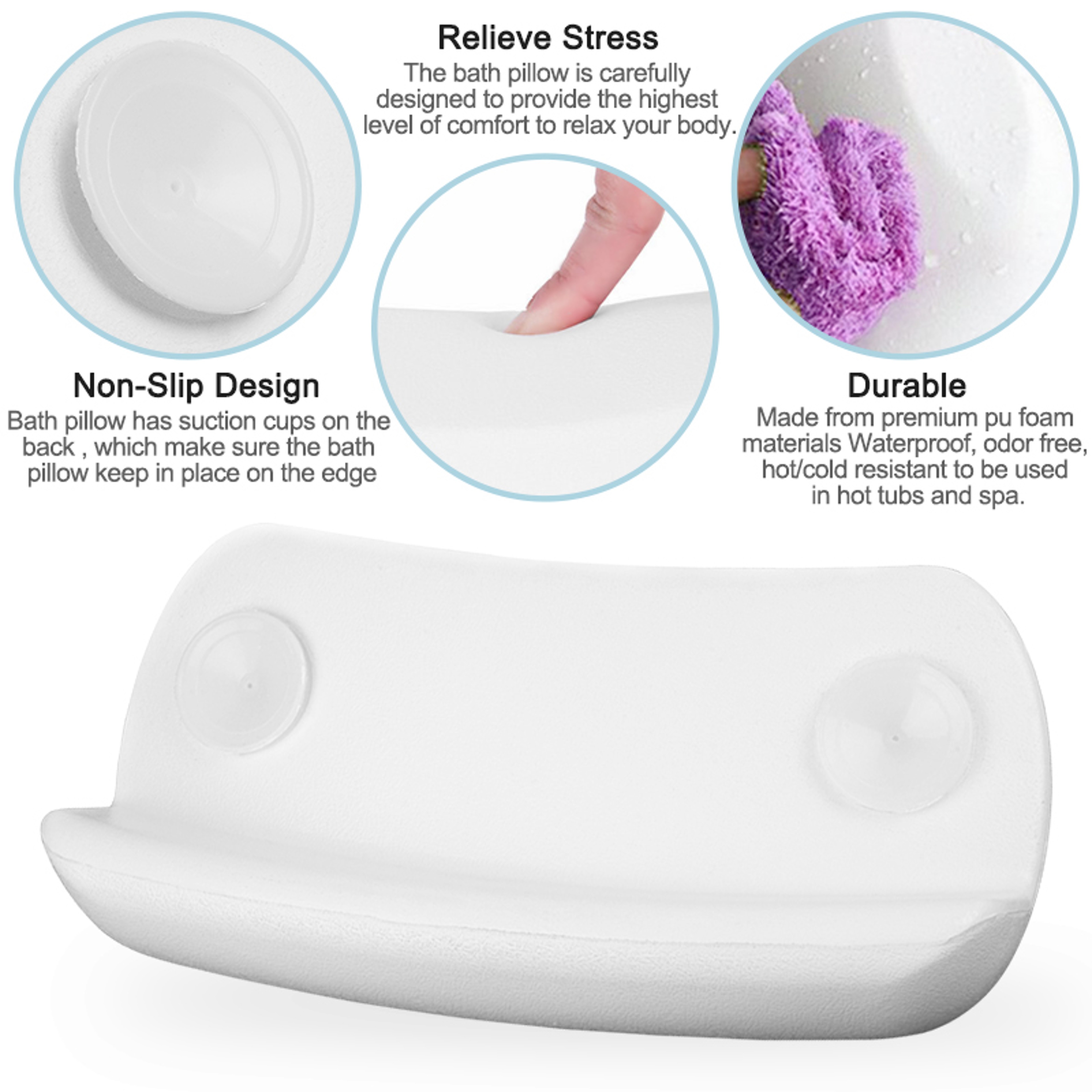 Non-Slip SPA Bath Pillow Headrest, Soft Waterproof Bathtub Cushion with Strong Suction Cups, Easy-Clean Bath Pillows – view 4