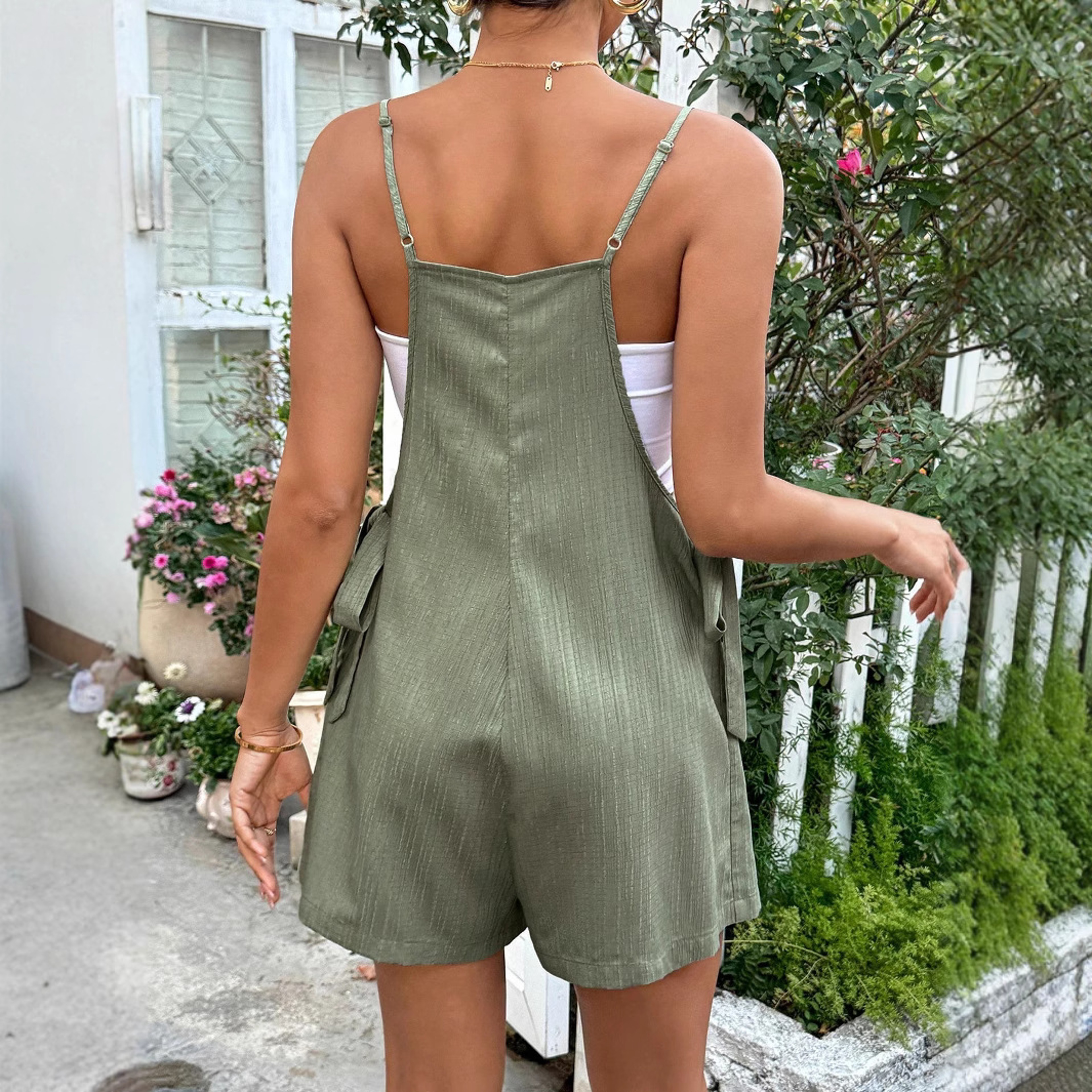 Solid Color Strappy Maternity Dress, Summer One-Piece Shorts Dress for Pregnant Women – view 4