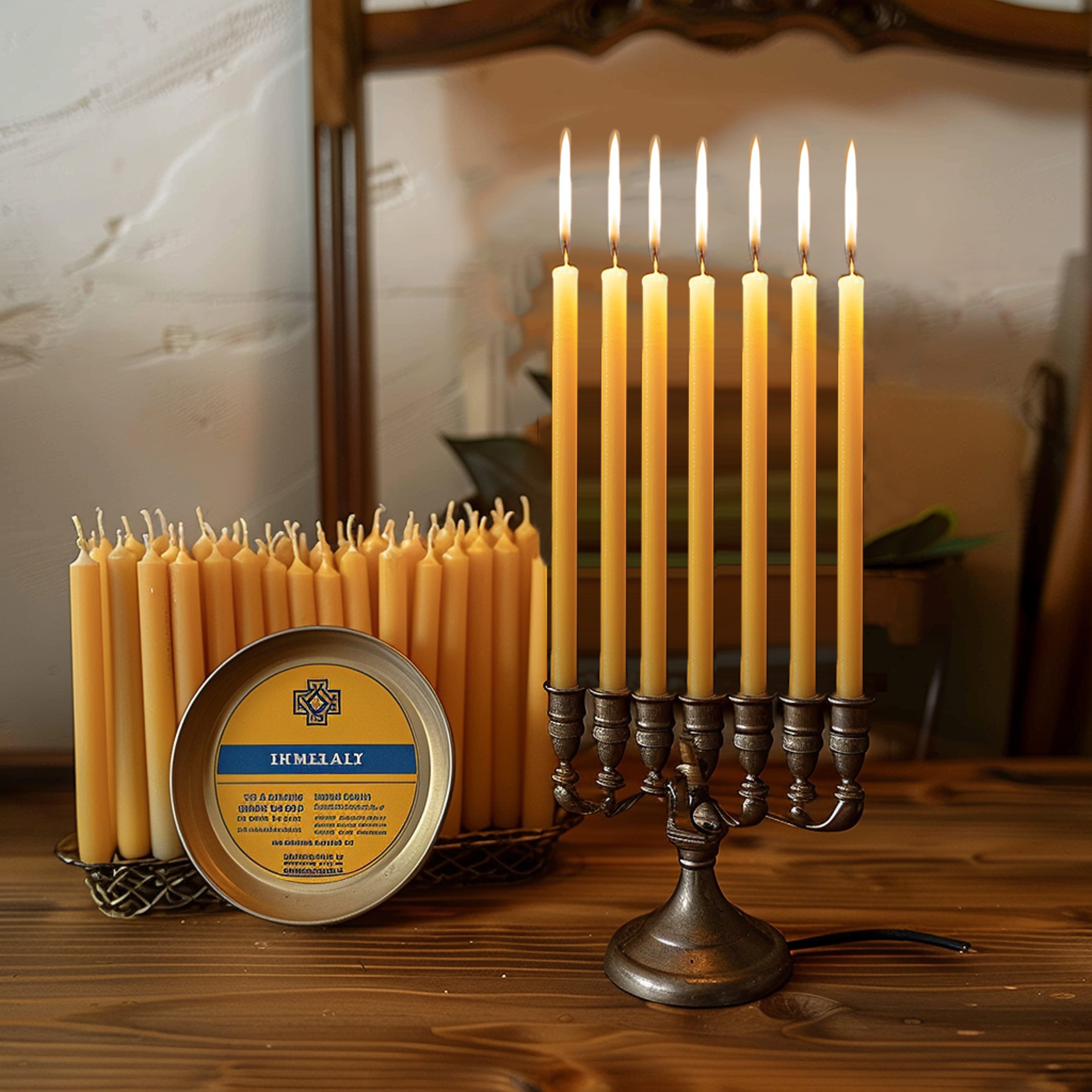 Natural Beeswax Hanukkah Candle Set, Thin Taper Honey Chanukah Candles for Ritual, Prayer, and Birthday Use, Unscented – view 1