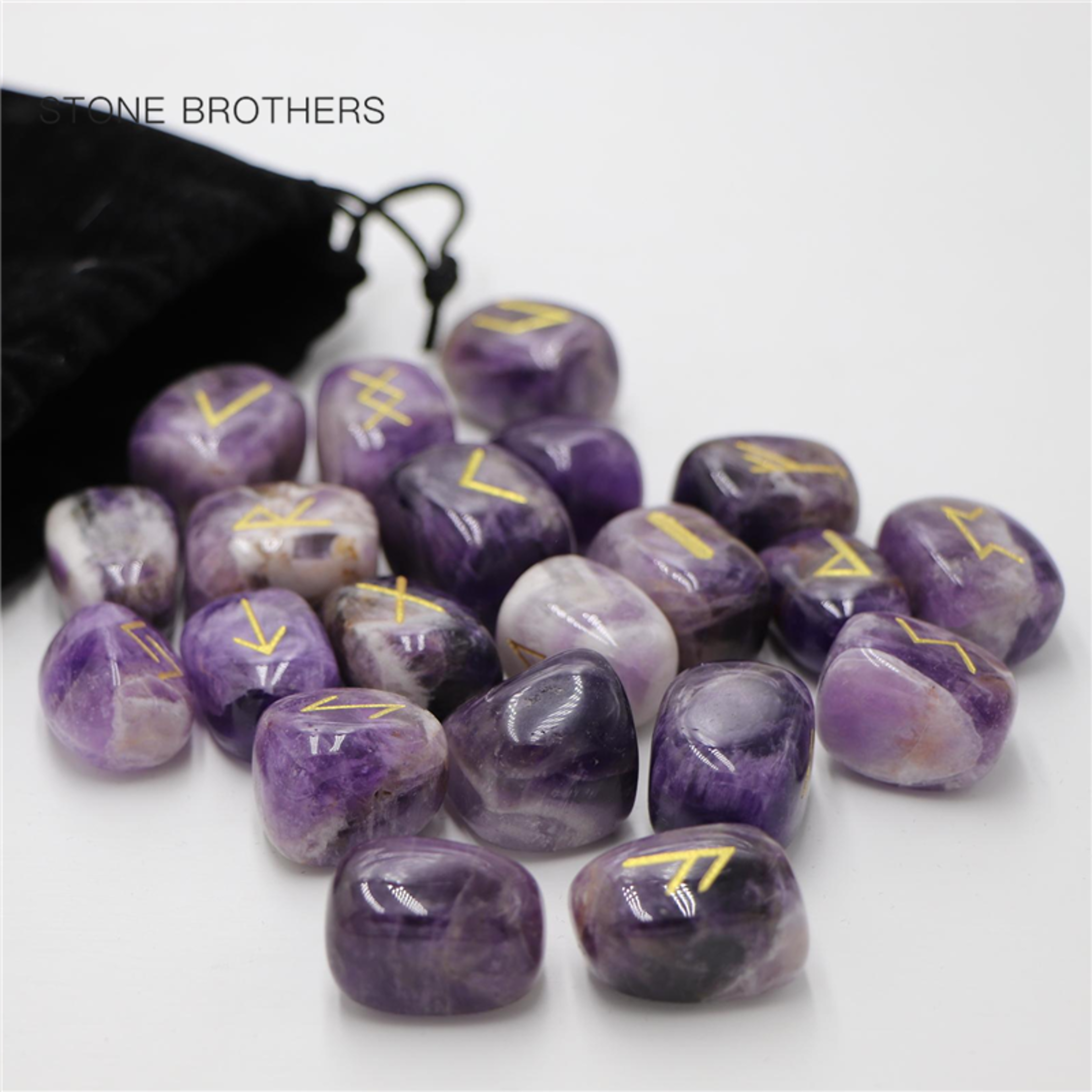 Freedom Natural Amethyst Crystal Runes Stones, Divination Agate Rune Set for Fortune-telling, Reiki Healing – view 2