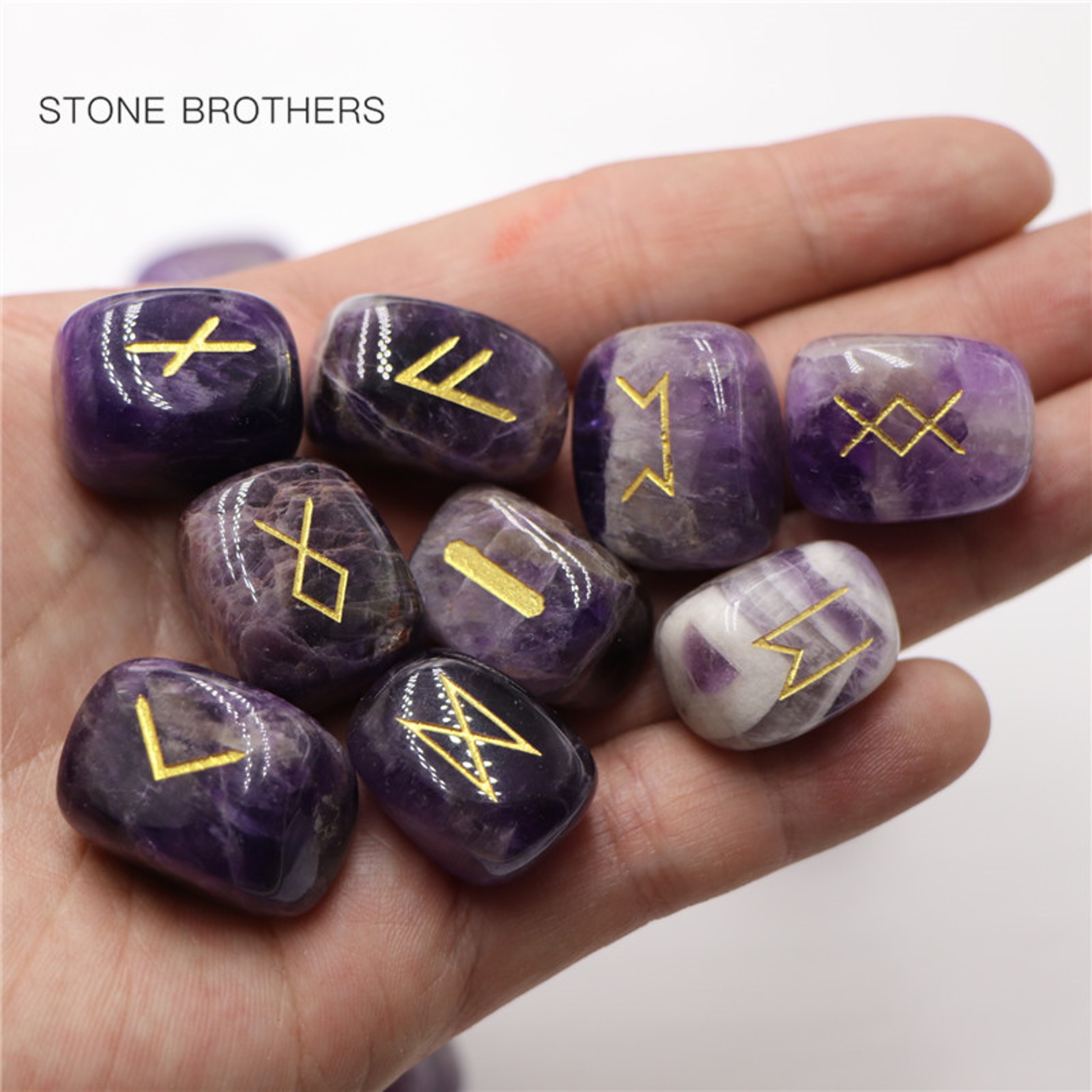 Freedom Natural Amethyst Crystal Runes Stones, Divination Agate Rune Set for Fortune-telling, Reiki Healing – view 5