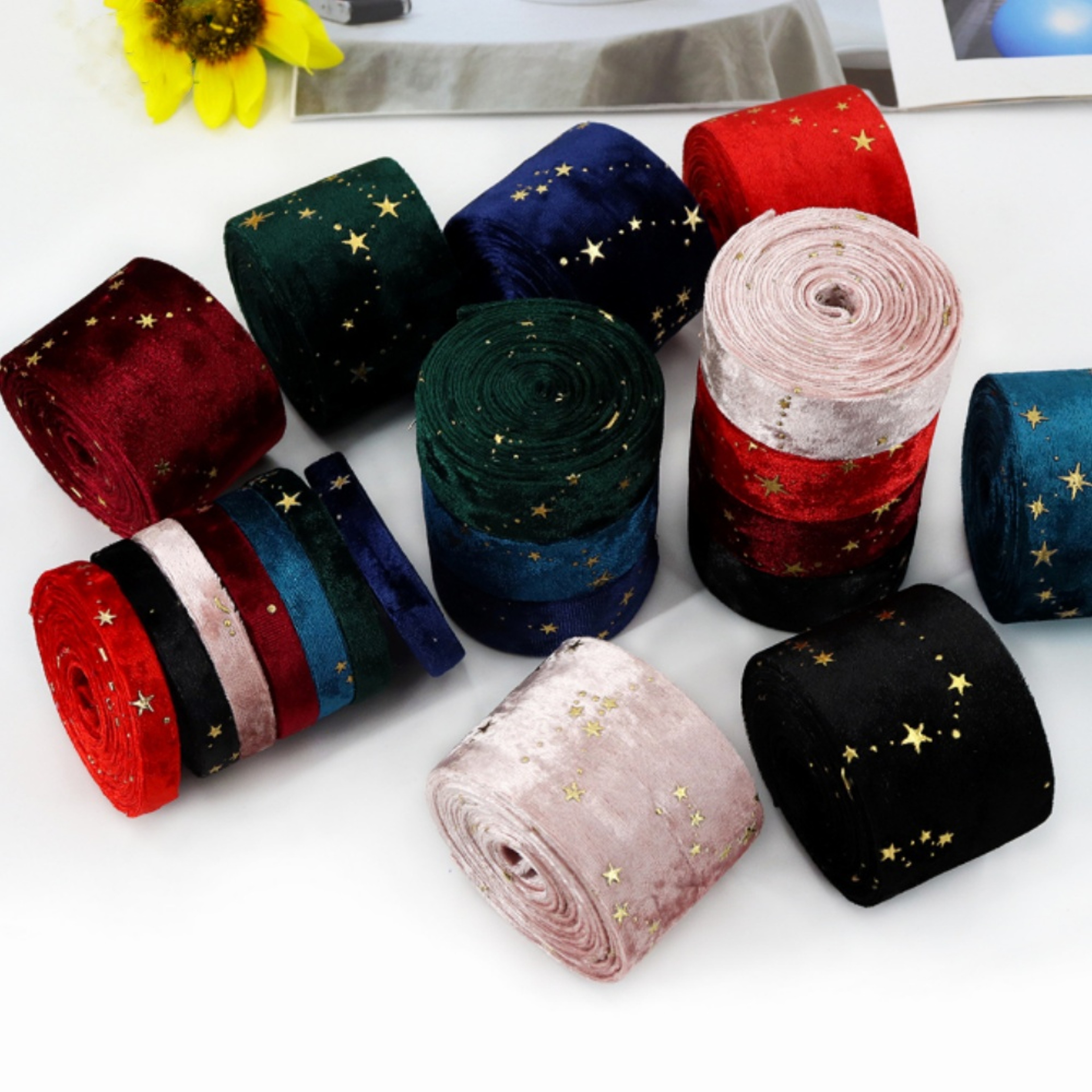Velvet Ribbons Double Sided Hot Stamping Stars DIY Gift Wrapping Wedding Bouquet Christmas Party De 1