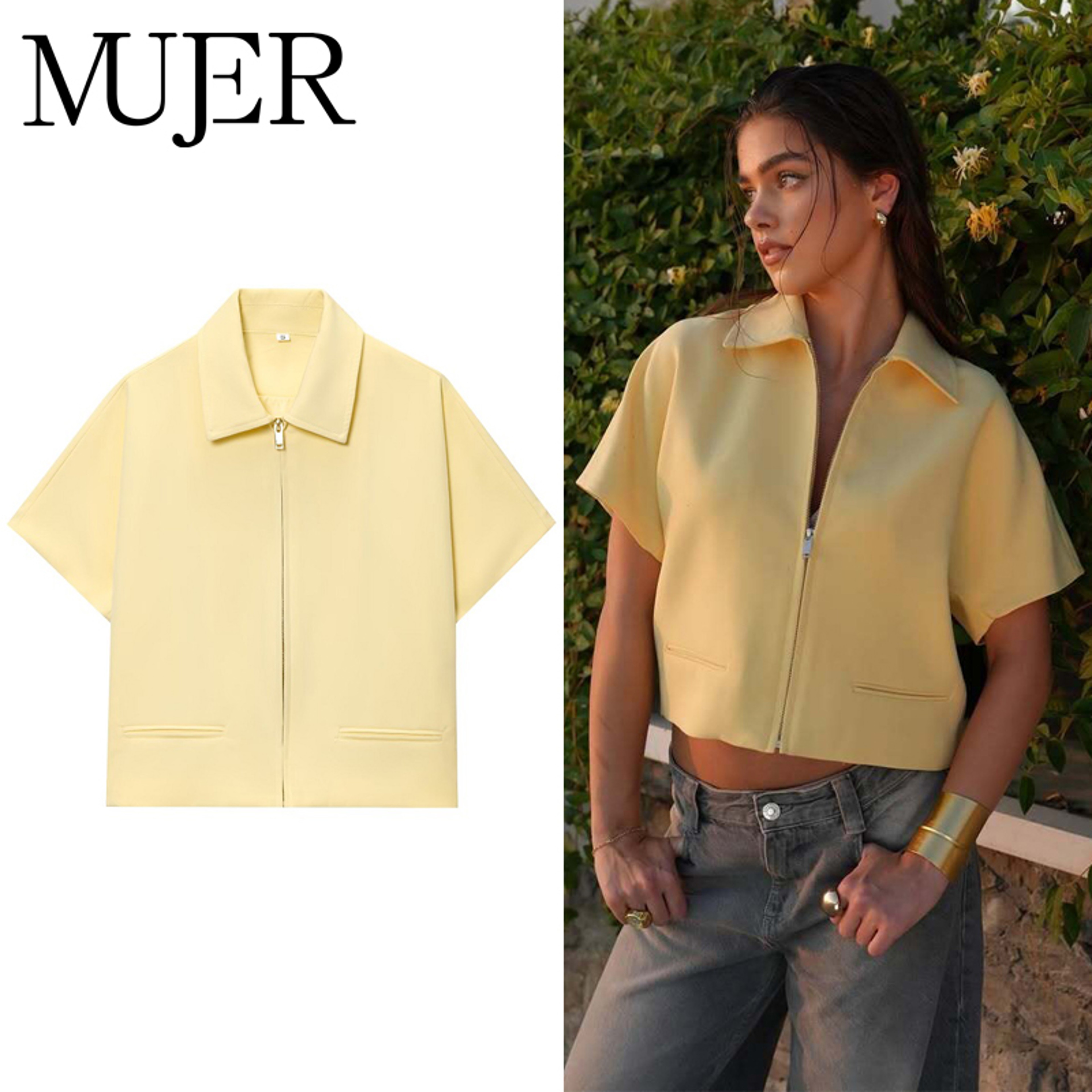 2025 Trendy Cropped Jacket for Women, Short Sleeve Varsity Jacket, Casual Zipper Outerwear, Holiday and Casual Womens – view 1