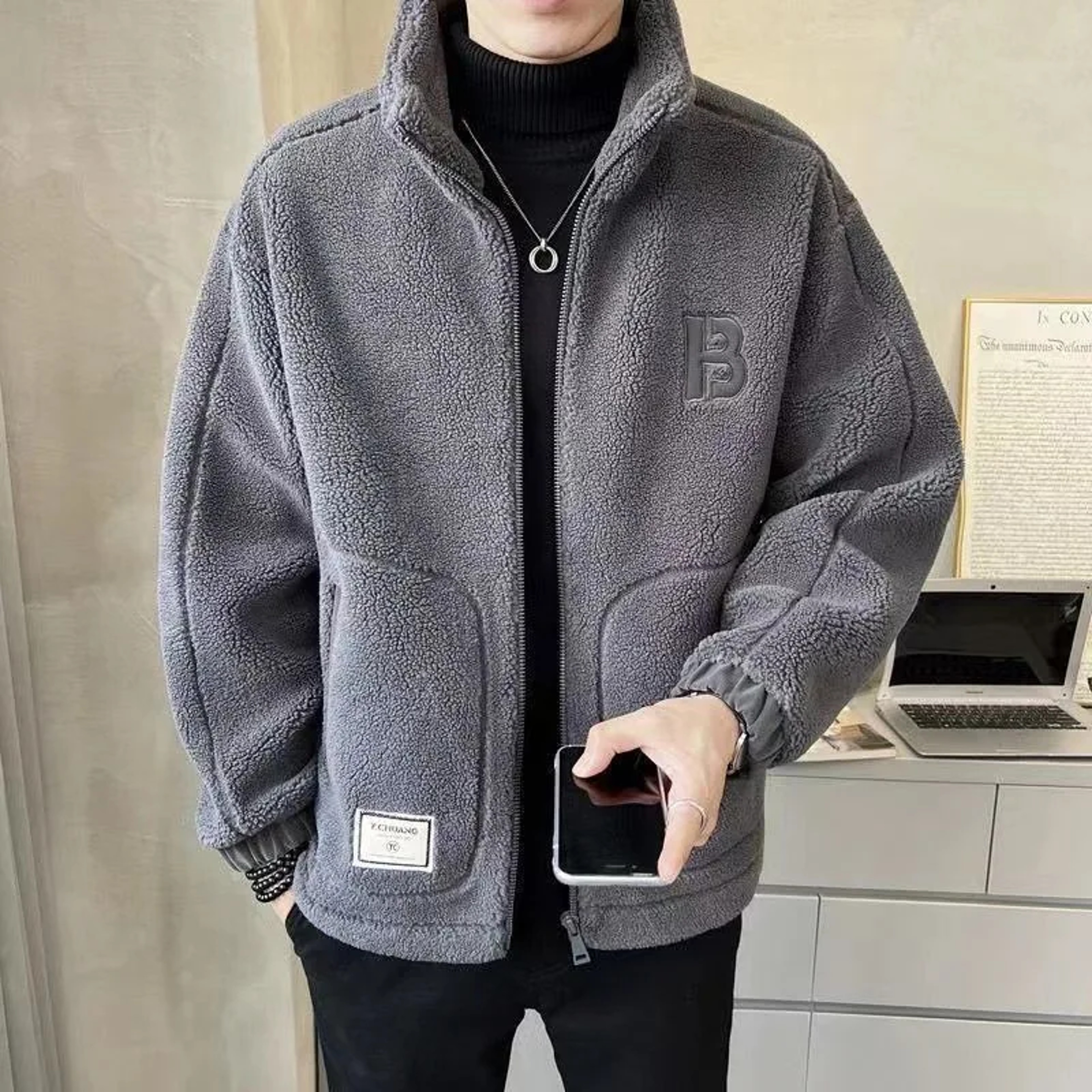 Men's Winter Coat, Fleece Lined Thickened Cotton Overcoat, Loose Fit Hooded Jacket for Warmth – view 3