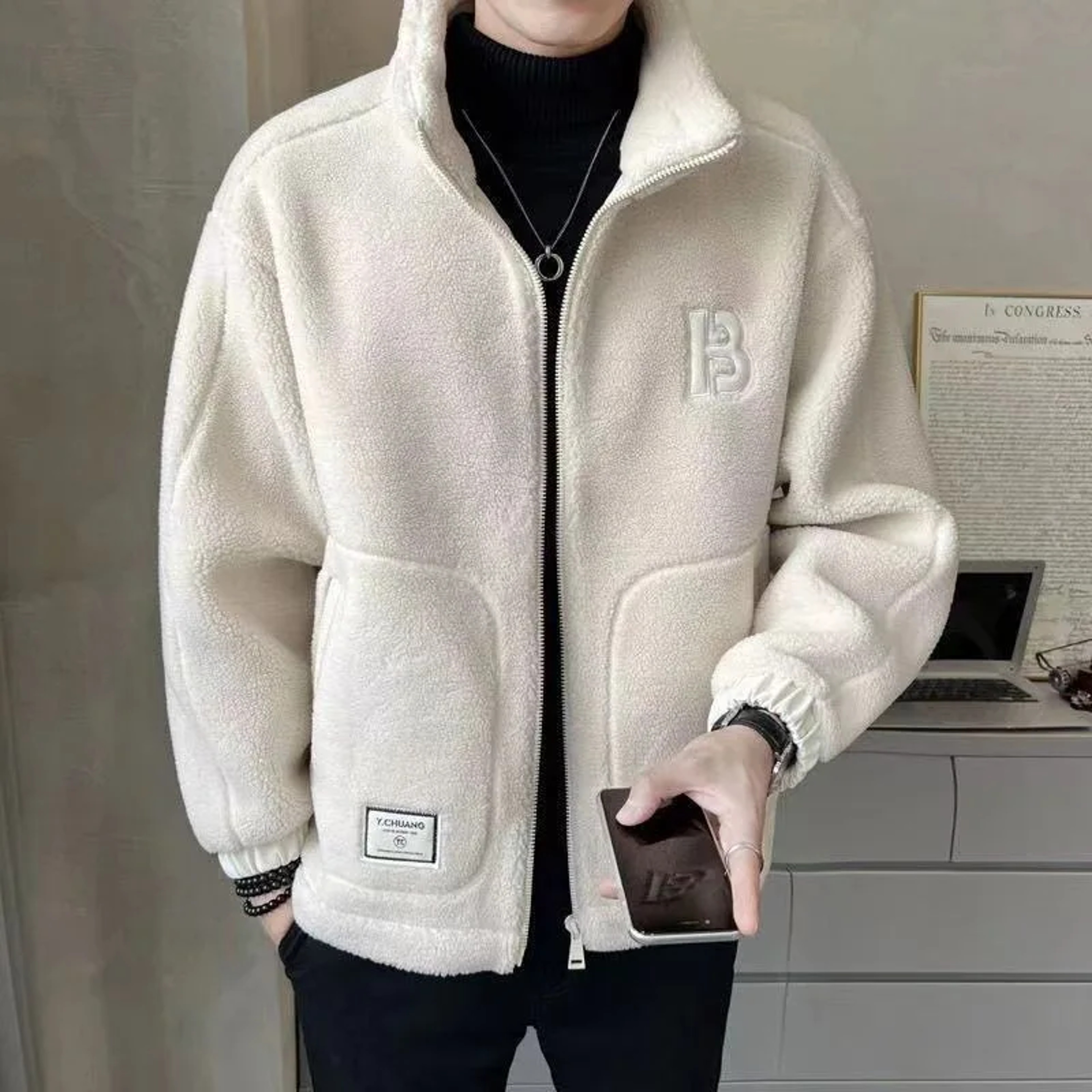 Men's Winter Coat, Fleece Lined Thickened Cotton Overcoat, Loose Fit Hooded Jacket for Warmth – view 6