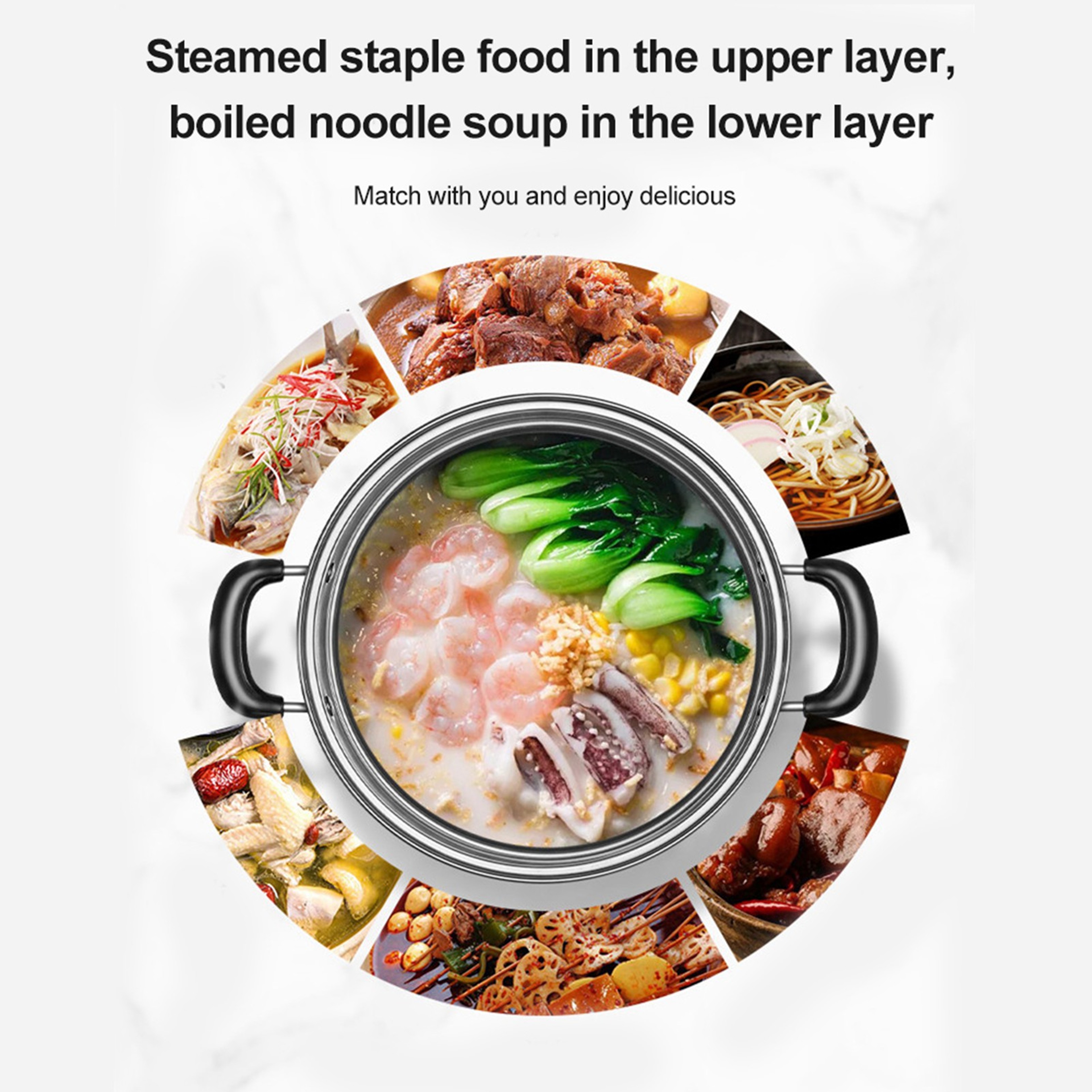 Stainless Steel Cookware Steamer Pot Cooker Double Boiler Soup Steaming Pot Durable Kitchenware Kit 2