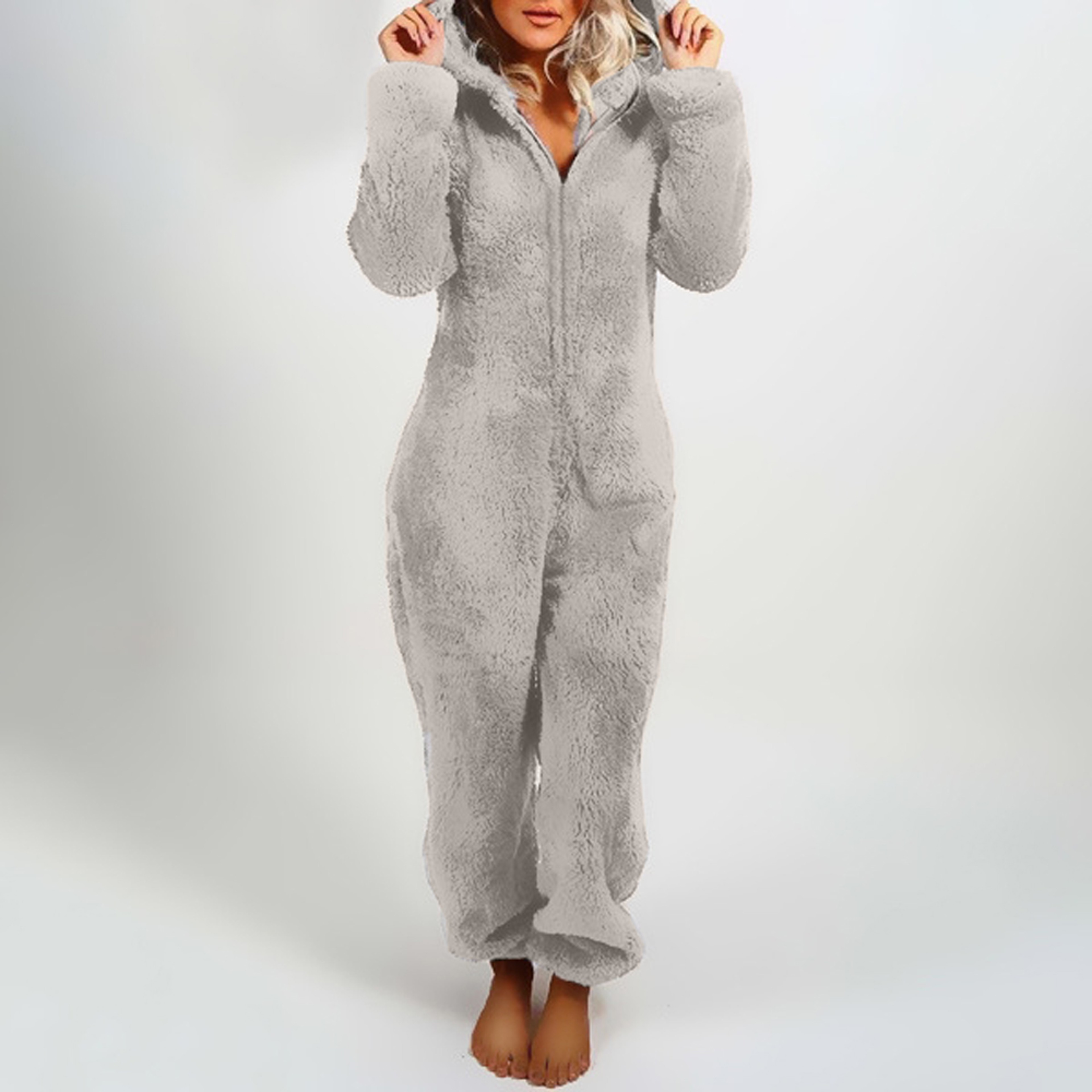 Cozy Womens Plush Romper Pajamas, Winter Flannel Sleepwear with Hat, Long Sleeve Zipper Homewear for Ultimate Warmth – view 6