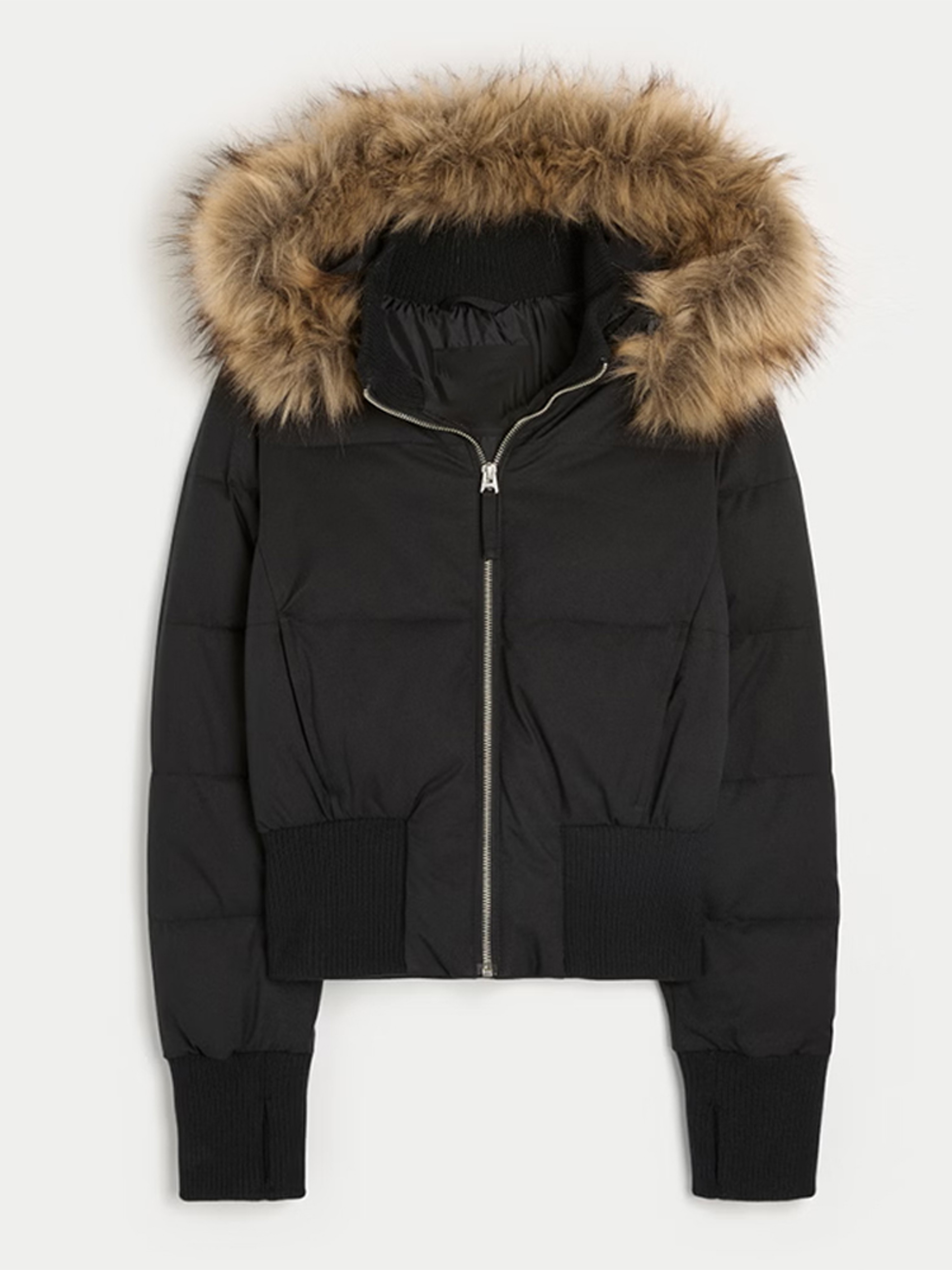 Womens Faux Fur Hooded Jacket Quilted Cropped Coat Winter Fashion Outerwear With Zipper Pockets 0