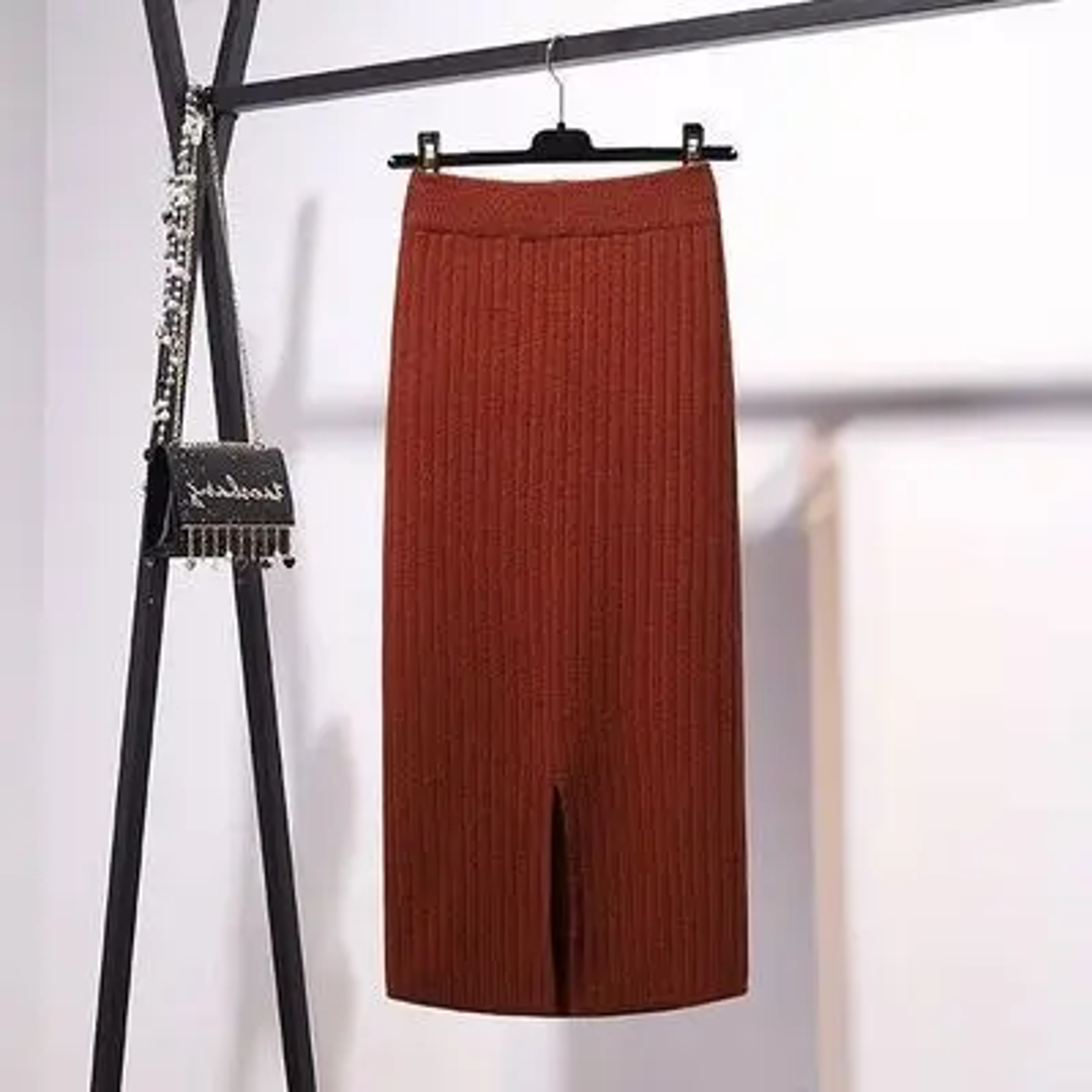 Autumn Winter Knit Dress, Medium Length High Waisted Bodycon Skirt, with Fashion Side Slit, Thickened Yarn – view 9