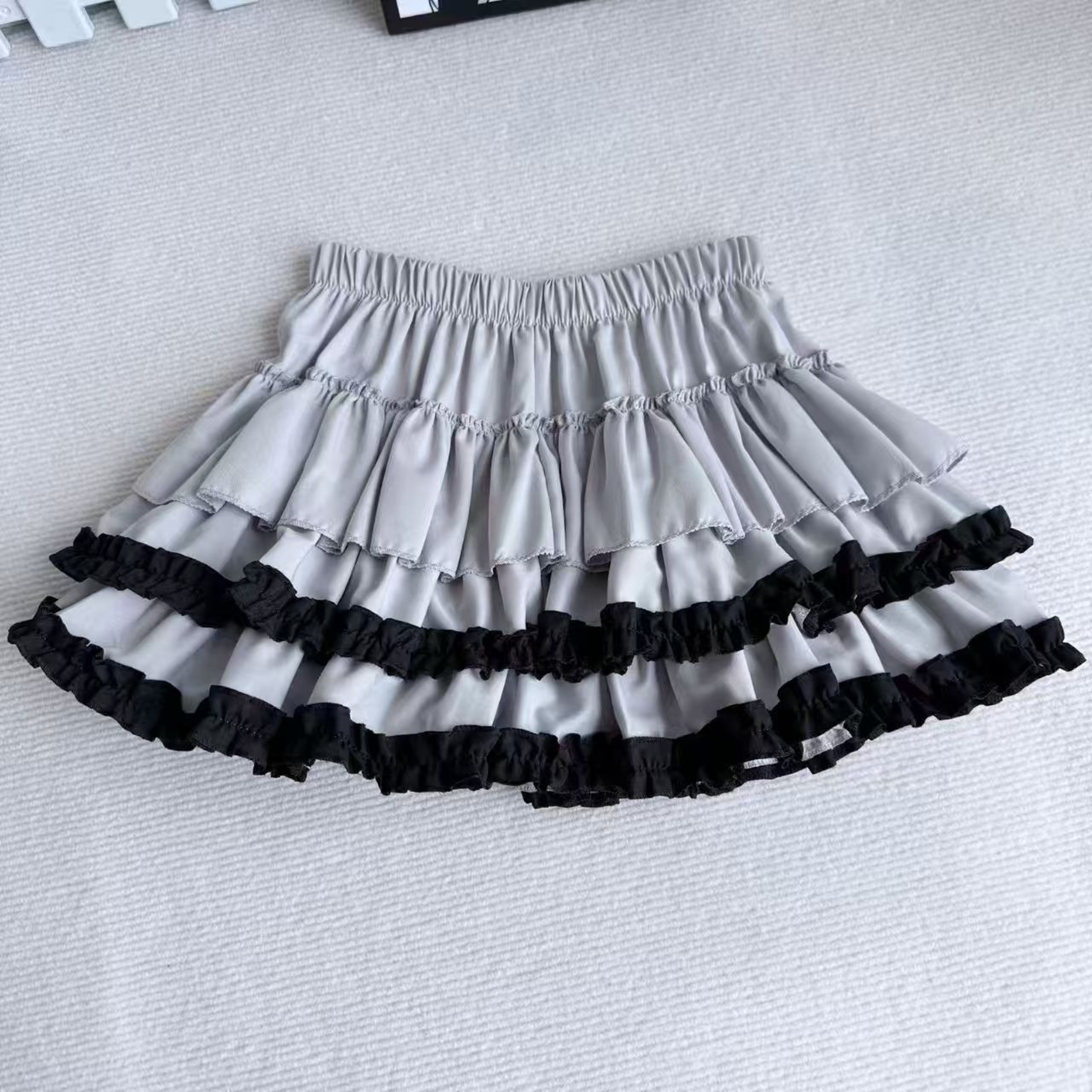 Purple Pumpkin Cake Skirt, Mini Skirt, Sweet Lolita Fashion with Fluffy White Lace and Pleats – view 10