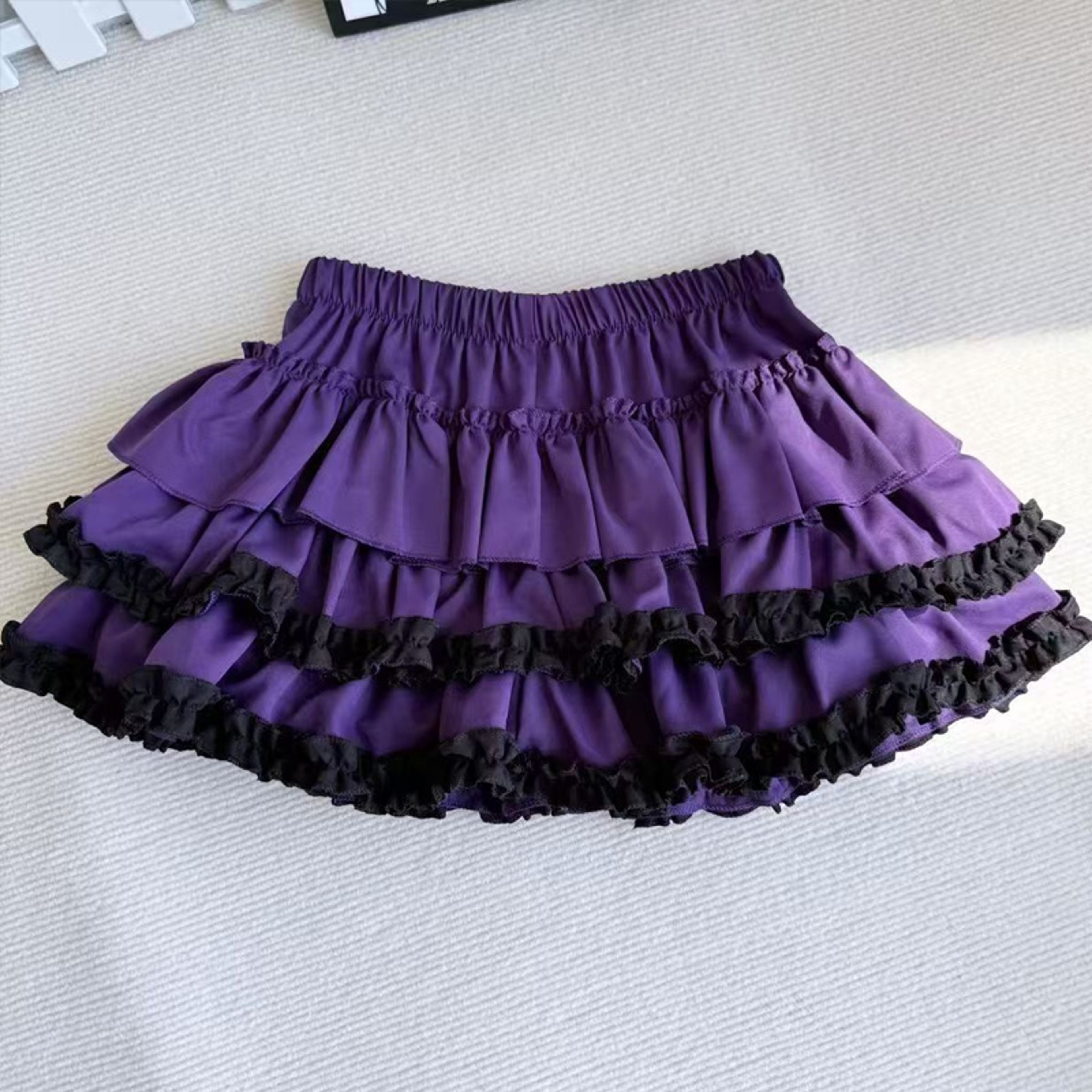 Purple Pumpkin Cake Skirt, Mini Skirt, Sweet Lolita Fashion with Fluffy White Lace and Pleats – view 12