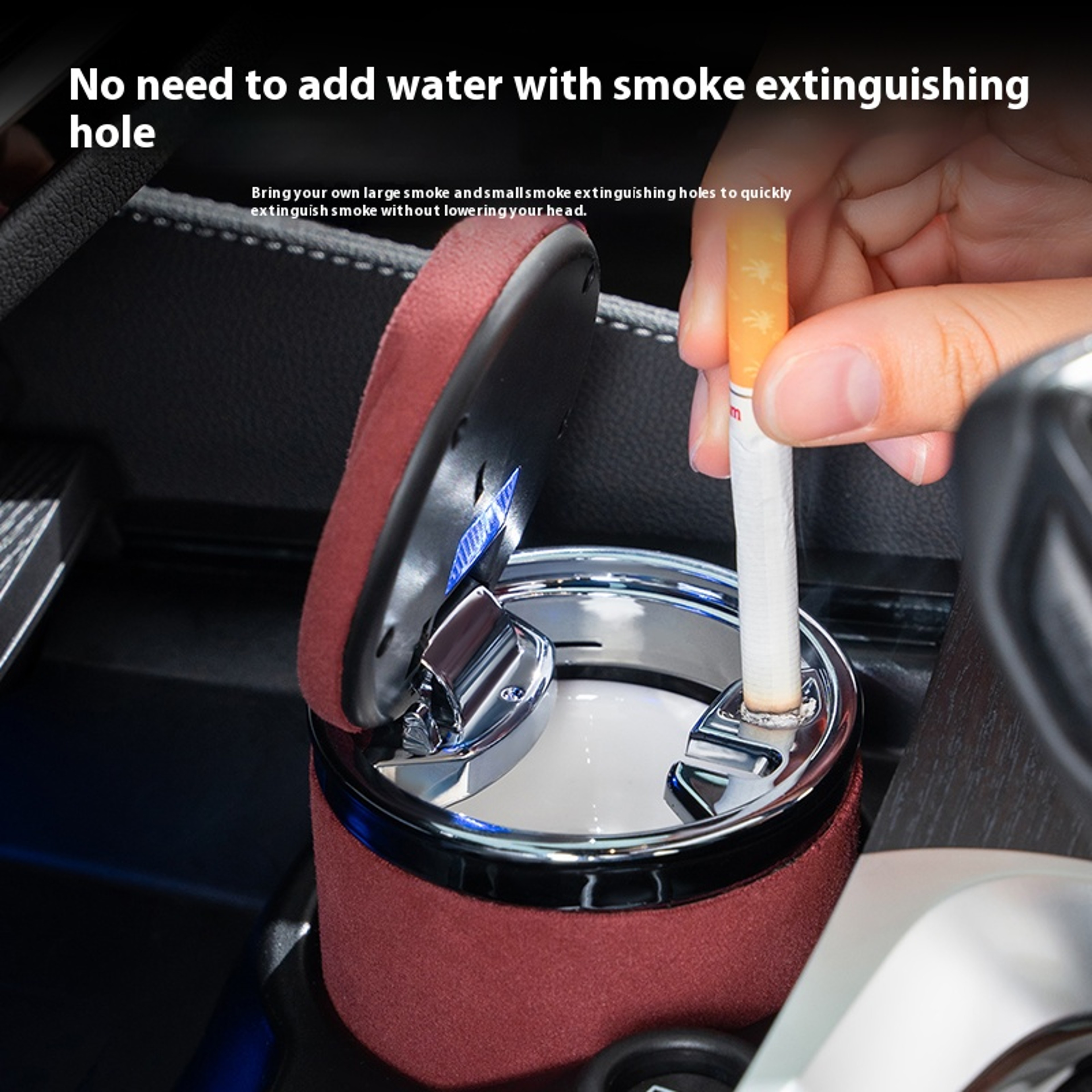Universal Leather Car Ashtray, with LED Light and Ceramic Liner, for a Simple Light Luxury Feel – view 3