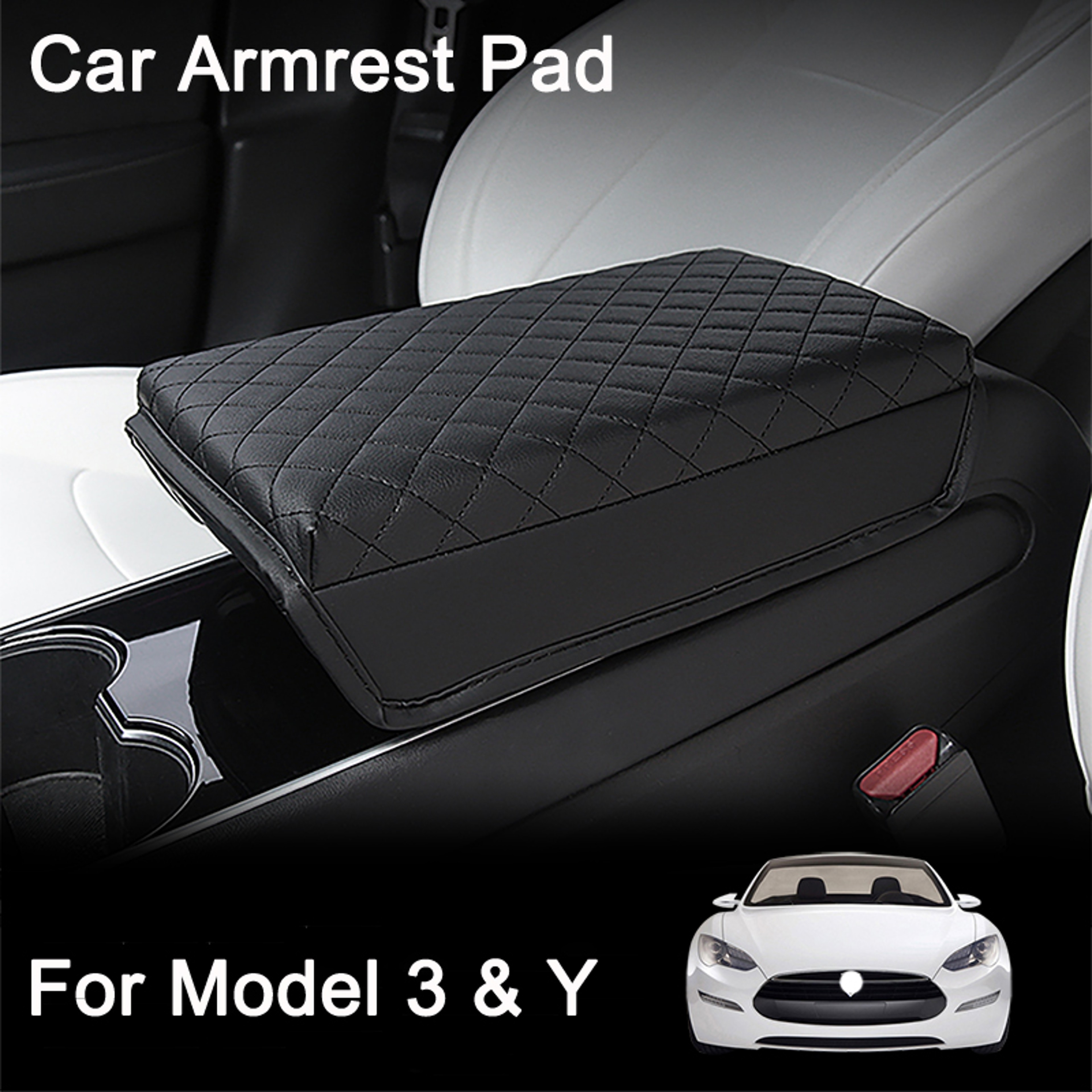 Tesla Model Armrest Cover, Premium PU Leather Console Pad, Center Storage Box Protection Cushion – view 1