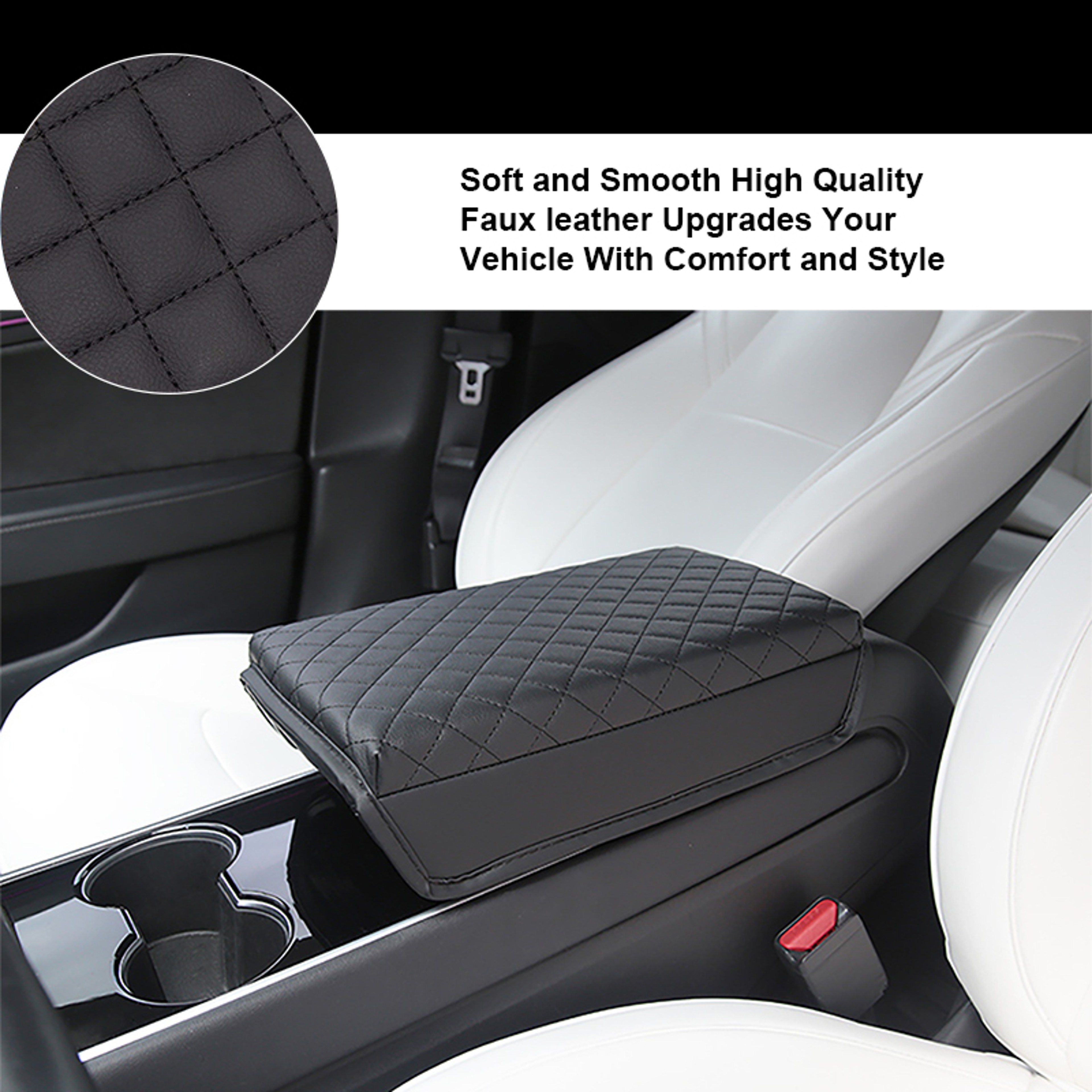 Tesla Model Armrest Cover, Premium PU Leather Console Pad, Center Storage Box Protection Cushion – view 3