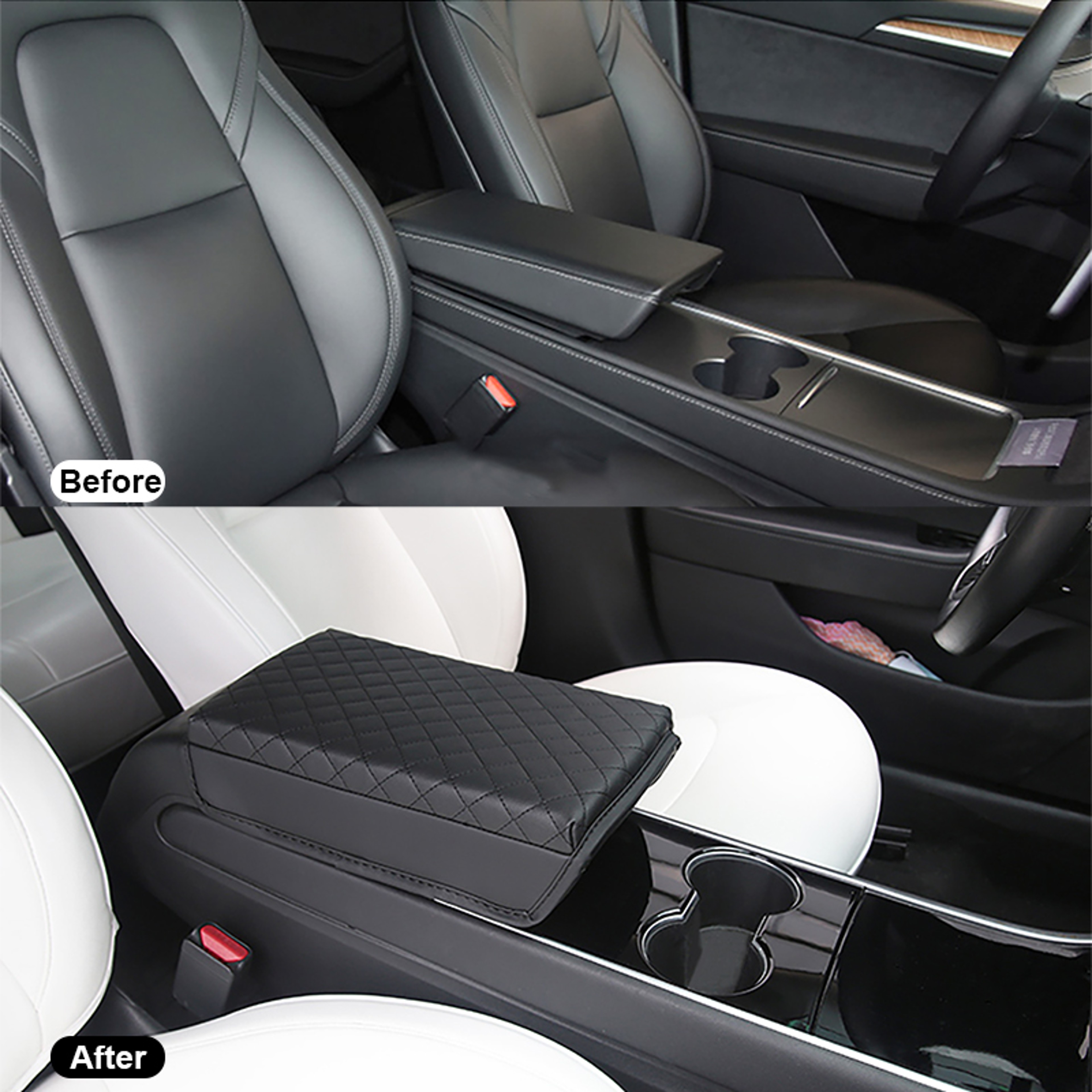 Tesla Model Armrest Cover, Premium PU Leather Console Pad, Center Storage Box Protection Cushion – view 6