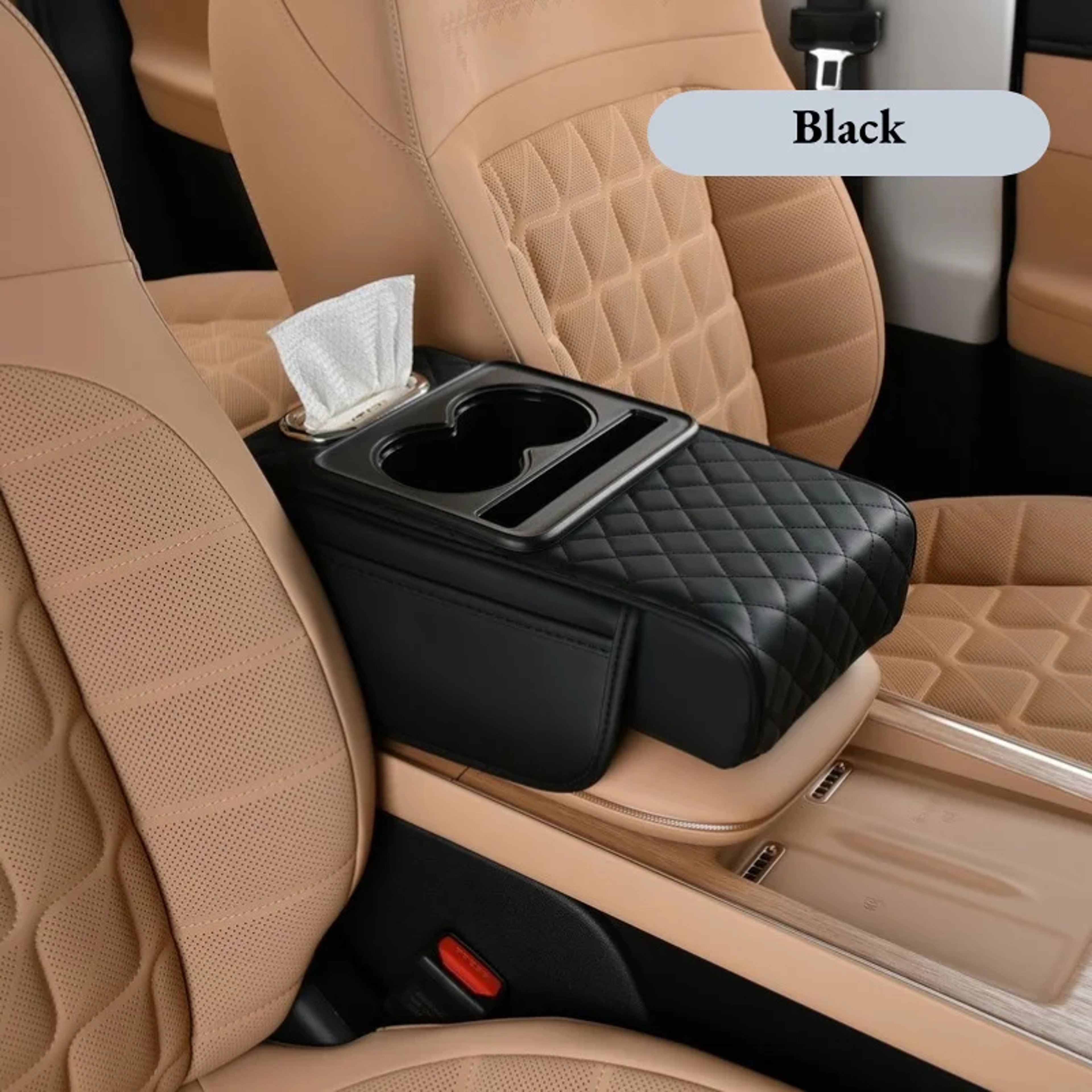 Thickened Car Center Console Armrest Cushion, with Side Extension, Cup Holder, and Tissue Box Organizer – view 7