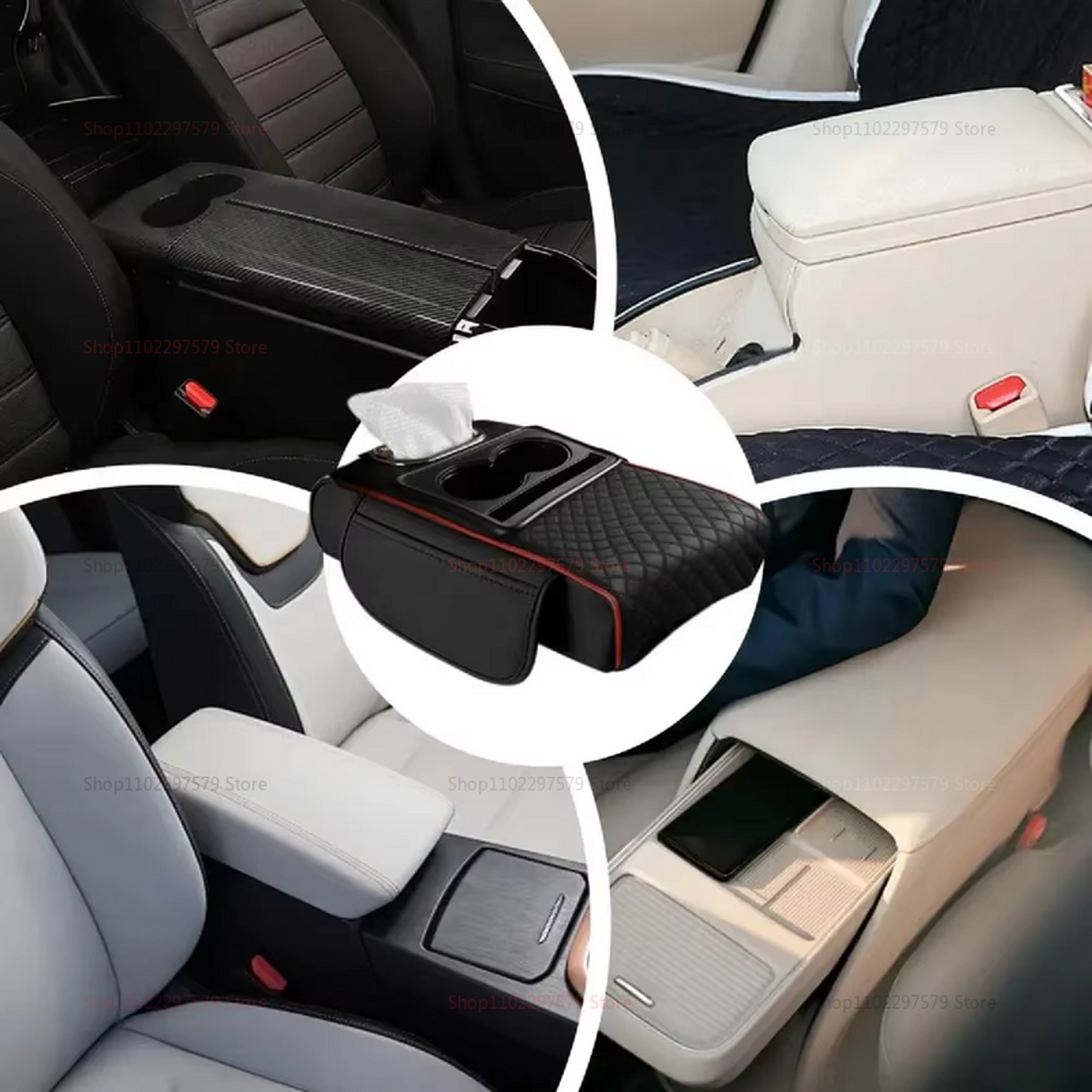 Car Center Console Organizer, Armrest Storage Box with Cup Holder and Heightening Cushion – view 6