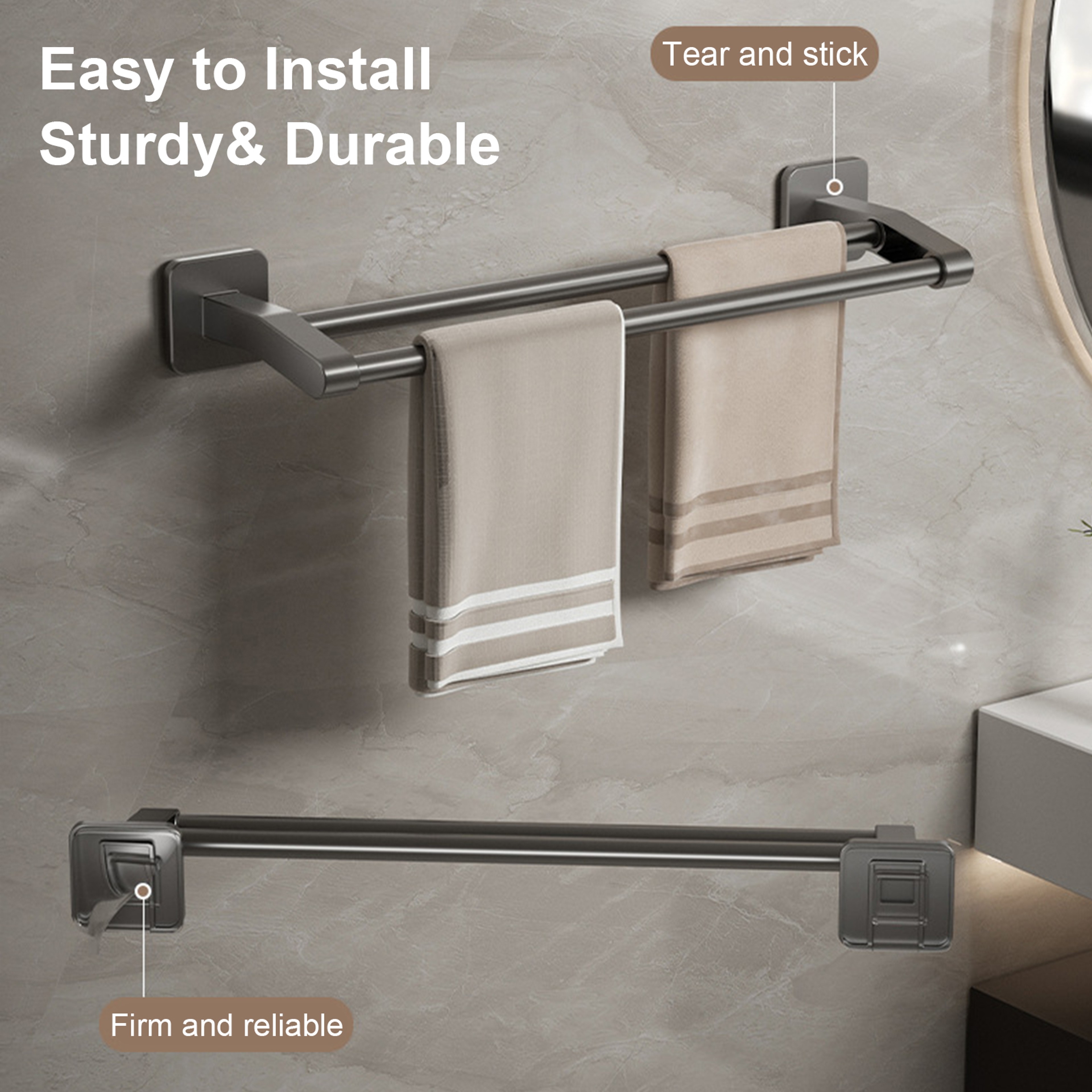 No Drill Towel Holder Wall Mount Bathroom Hand Towel Rack Bathroom Plastic Towel Bar 1