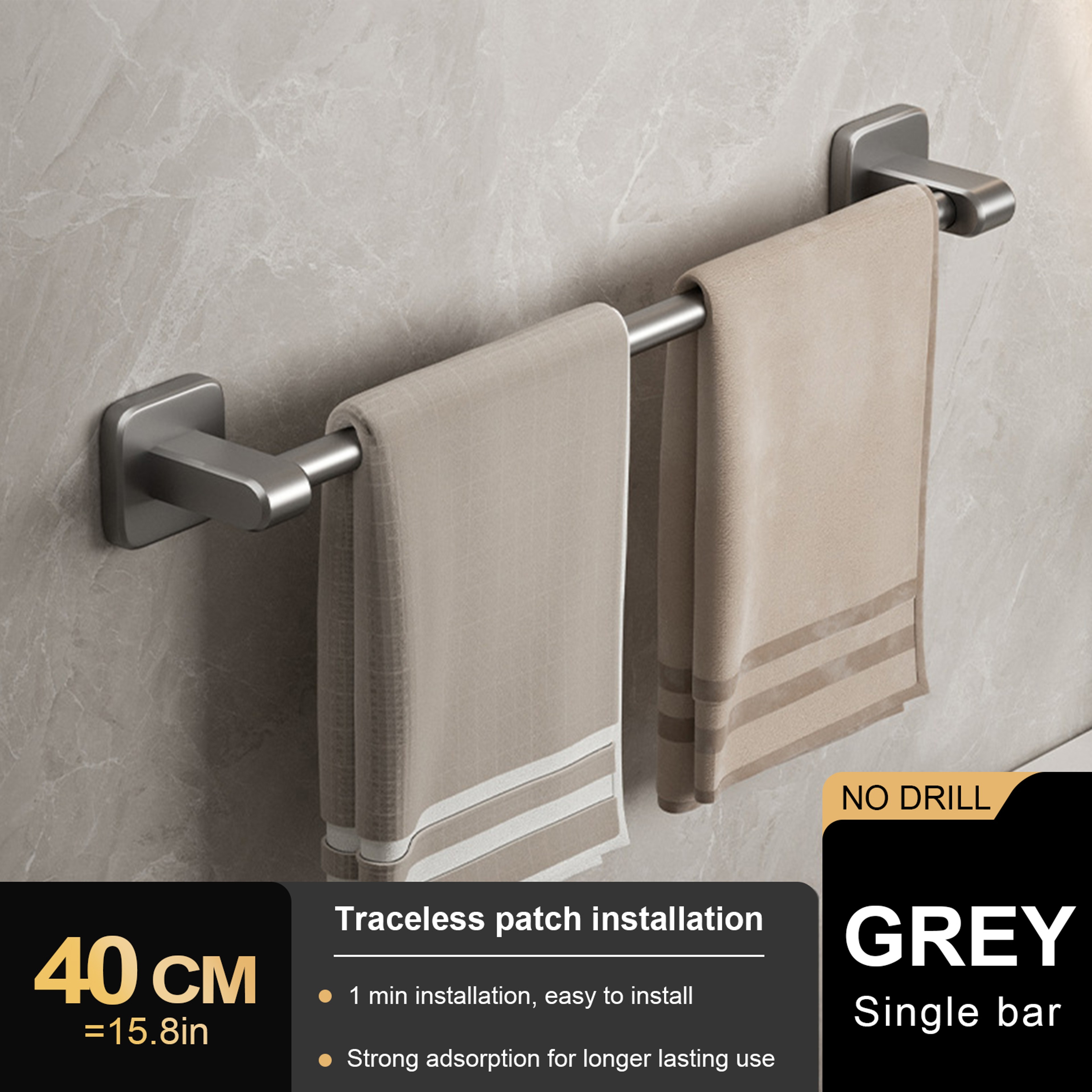 No Drill Towel Holder Wall Mount Bathroom Hand Towel Rack Bathroom Plastic Towel Bar 9