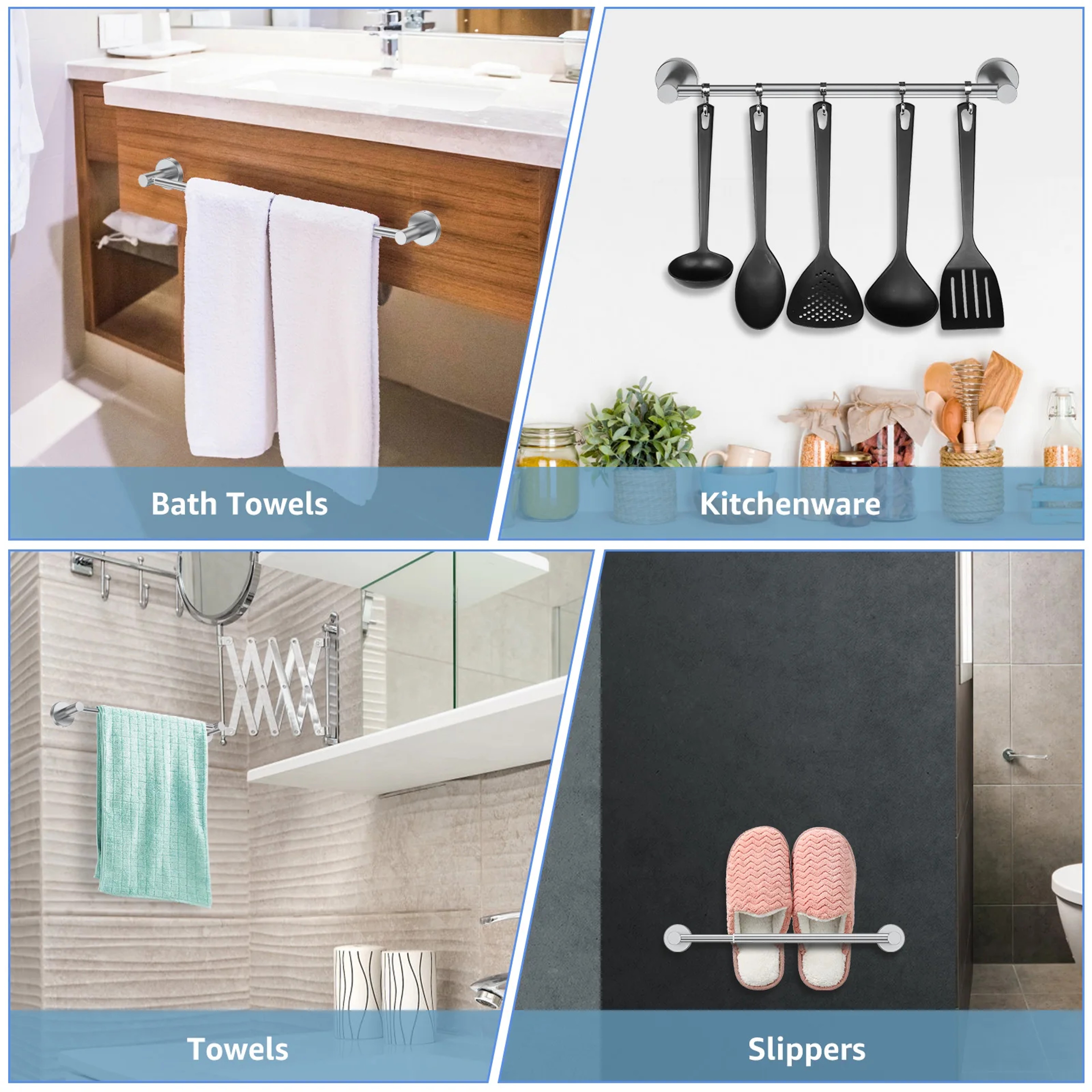 Adjustable Wall Mounted Towel Bar, Stainless Steel Retractable Towel Rack, Space Saving Bathroom Holder – view 3