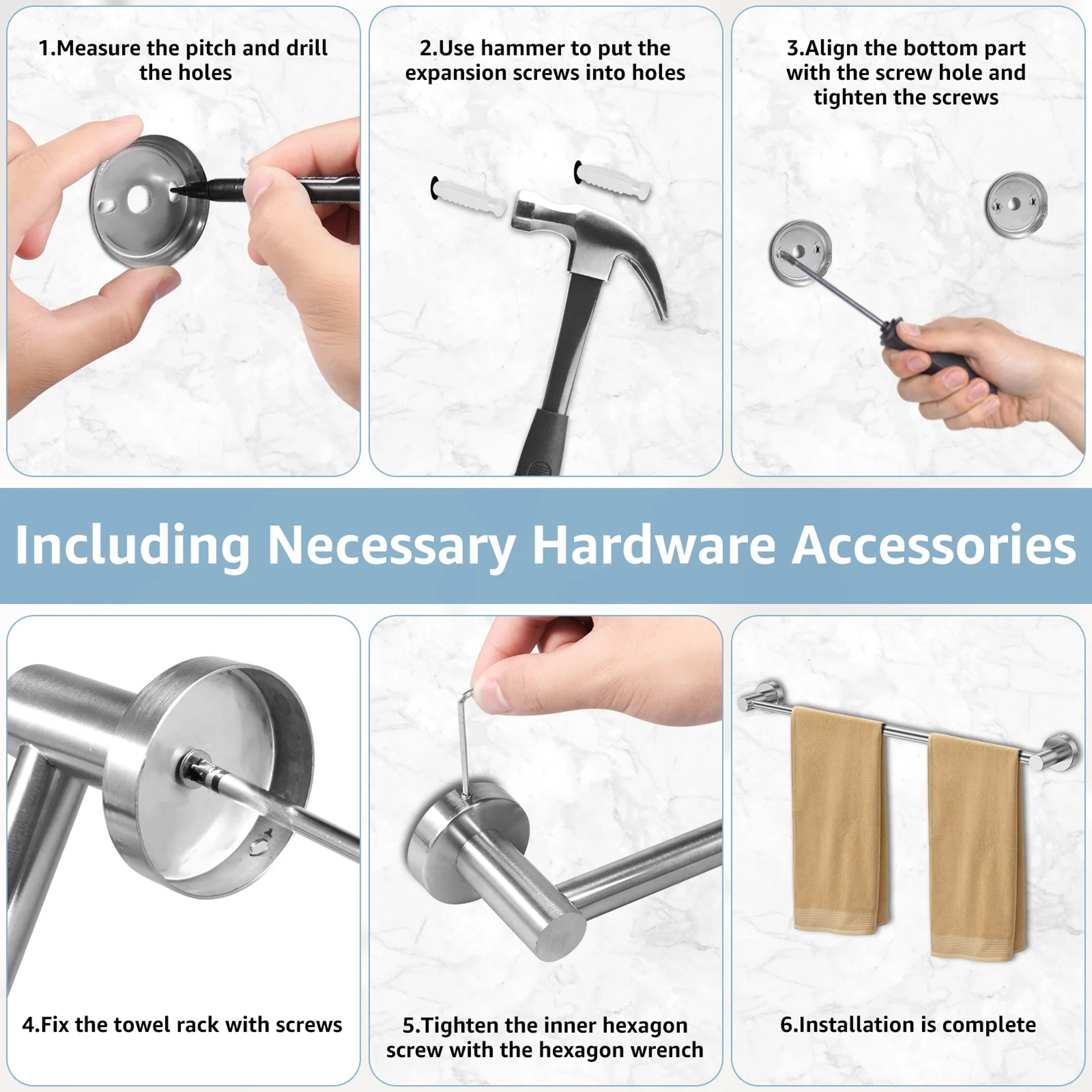 Adjustable Wall Mounted Towel Bar, Stainless Steel Retractable Towel Rack, Space Saving Bathroom Holder – view 5