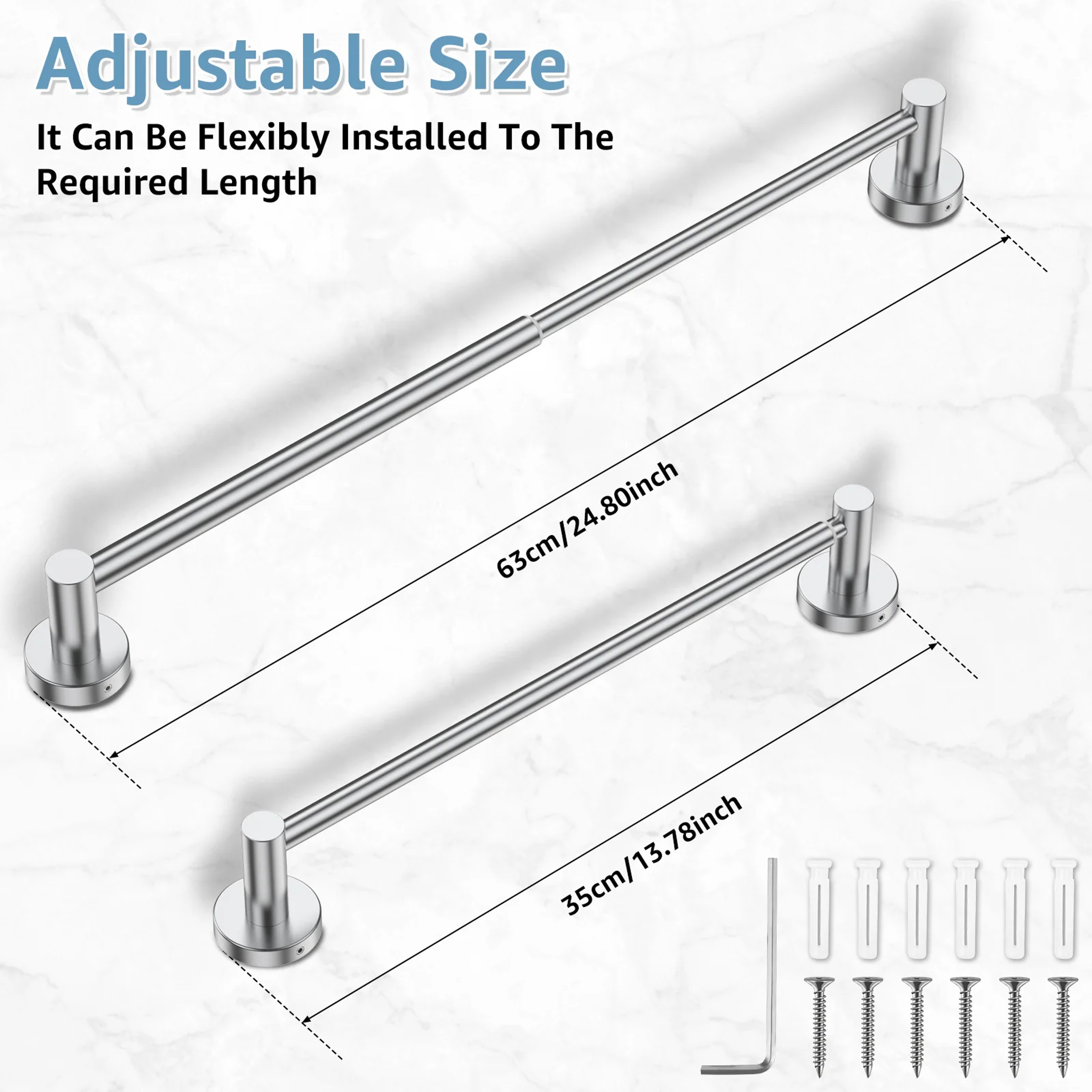 Adjustable Wall Mounted Towel Bar, Stainless Steel Retractable Towel Rack, Space Saving Bathroom Holder – view 6