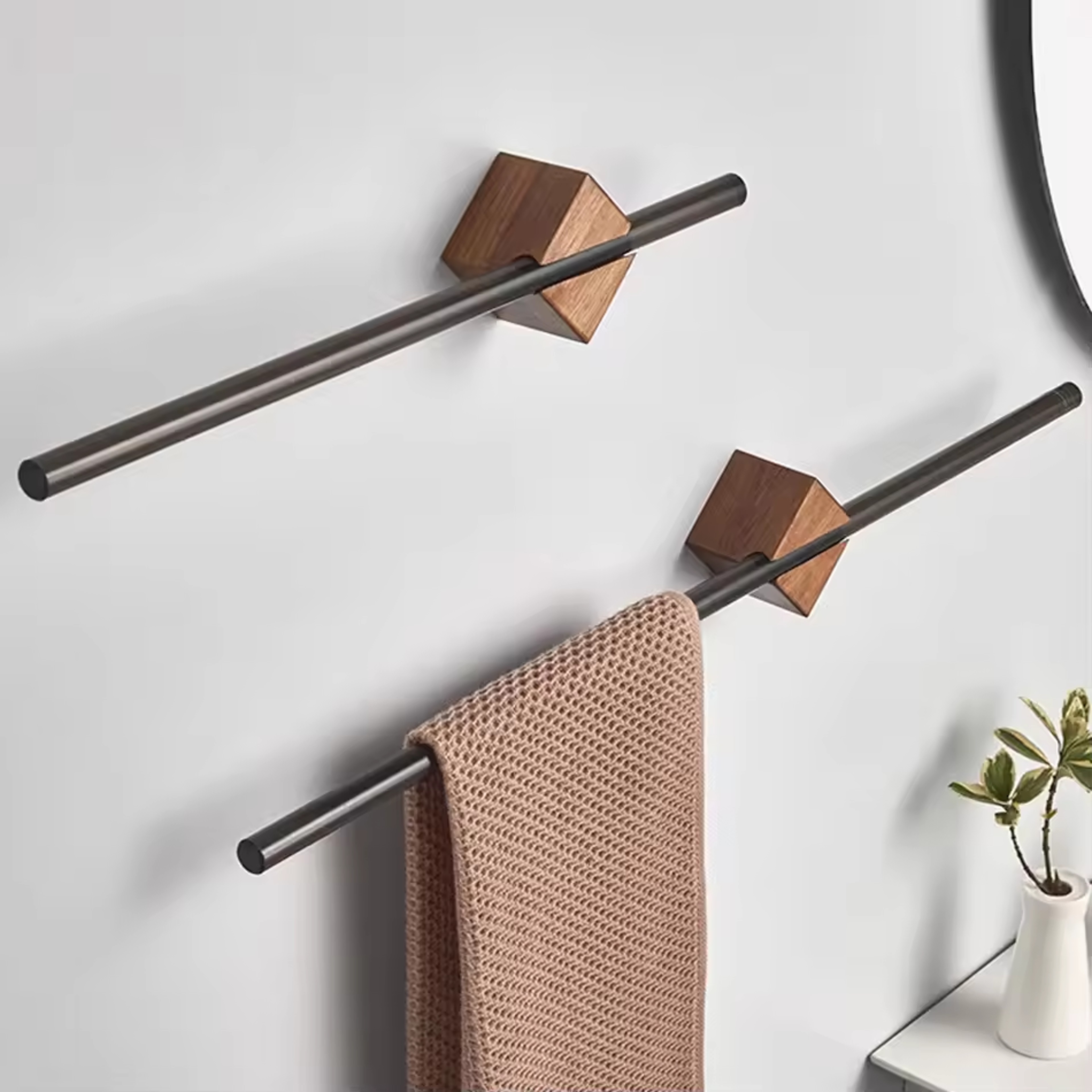Space Saving Wood Towel Rack, Wall Hanging Bath Towel Holder, Aluminum Bathroom Shelf and Kitchen Storage Rack – view 1