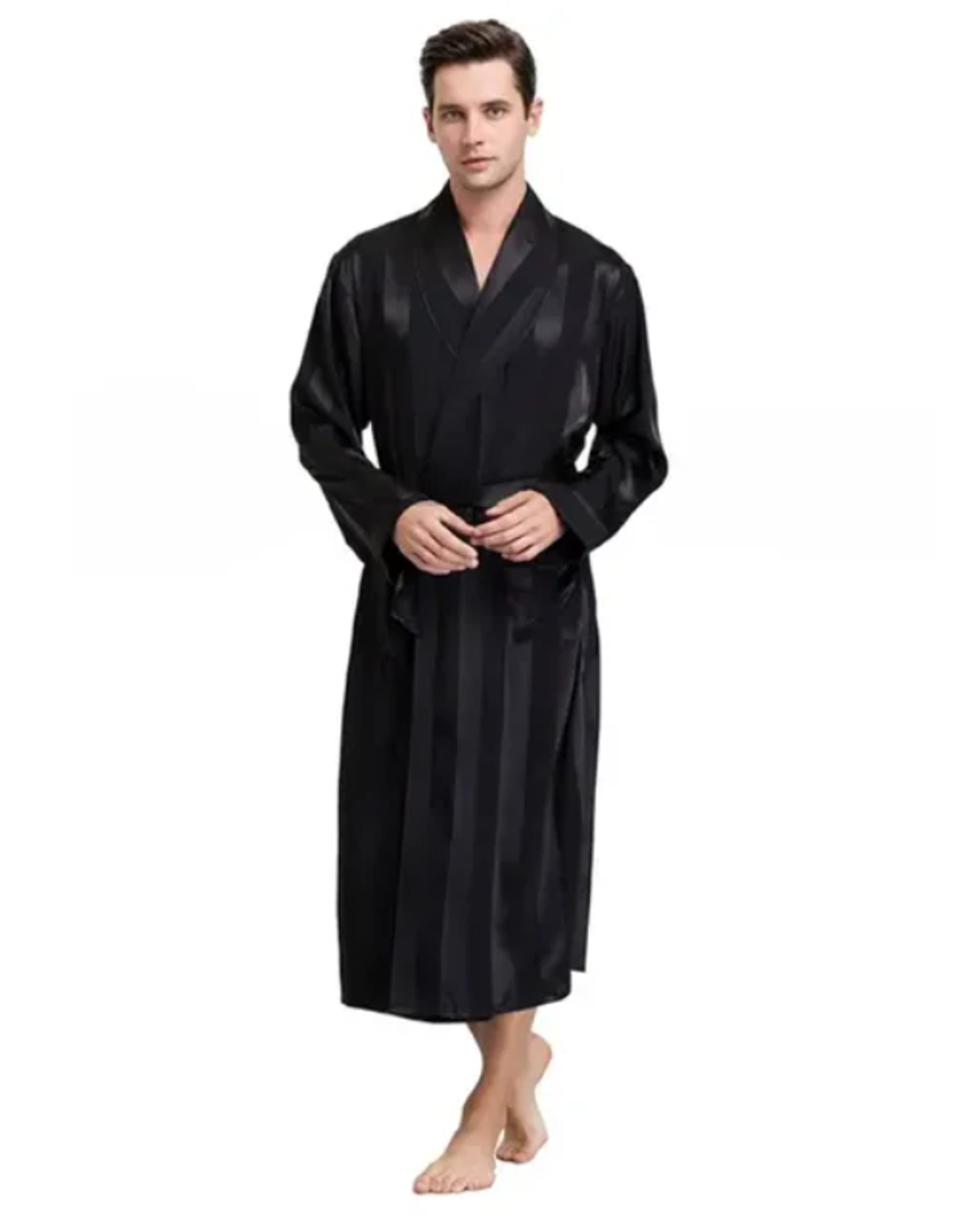 Men's Satin Kimono Robe, Luxury Print Gold Bathrobe, Plus Size Silk Dressing Gown, Geometric Lounge Sleepwear – view 12