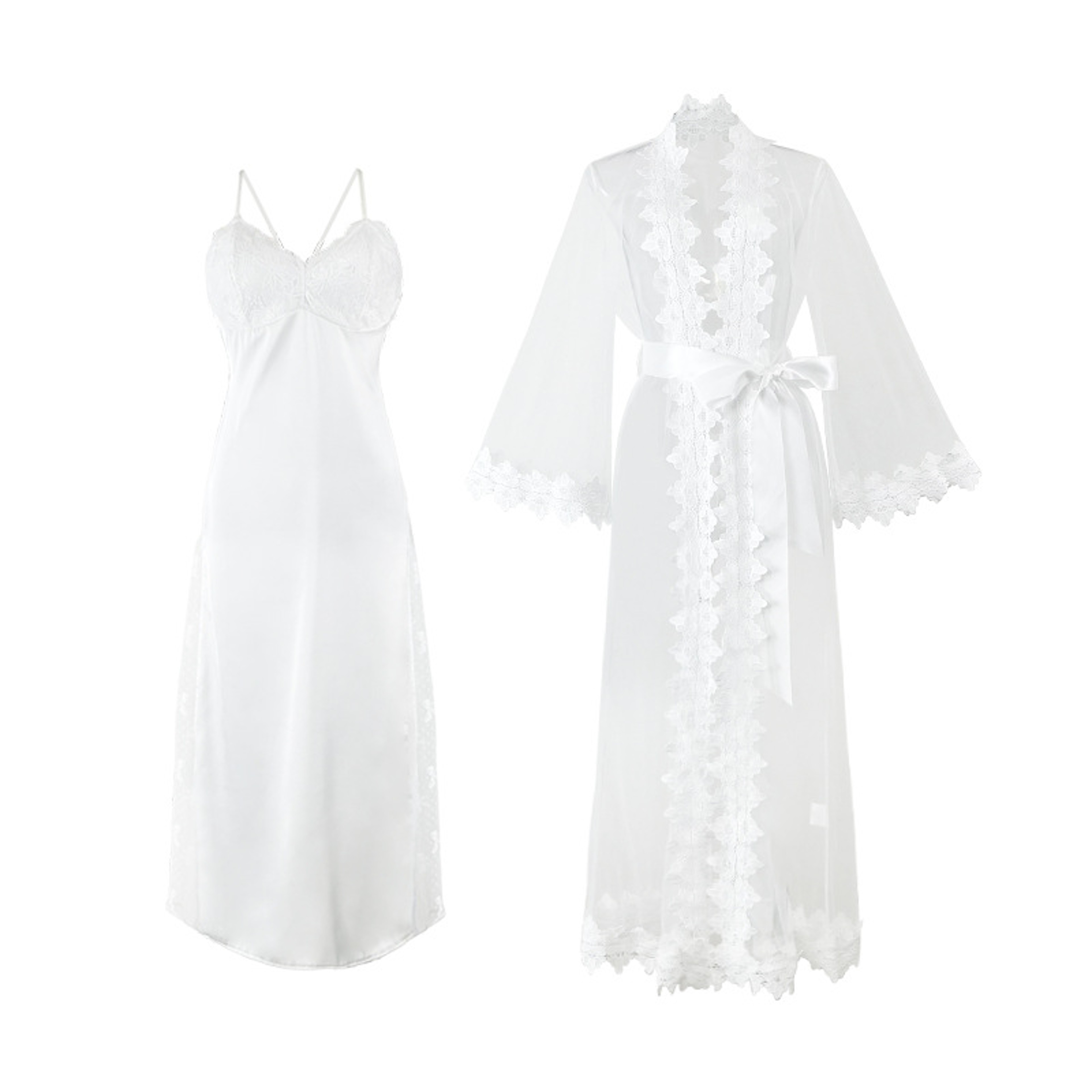Satin Suspender Nightdress Lace Trimmed Mesh Loungewear Elegant Nightgown 4