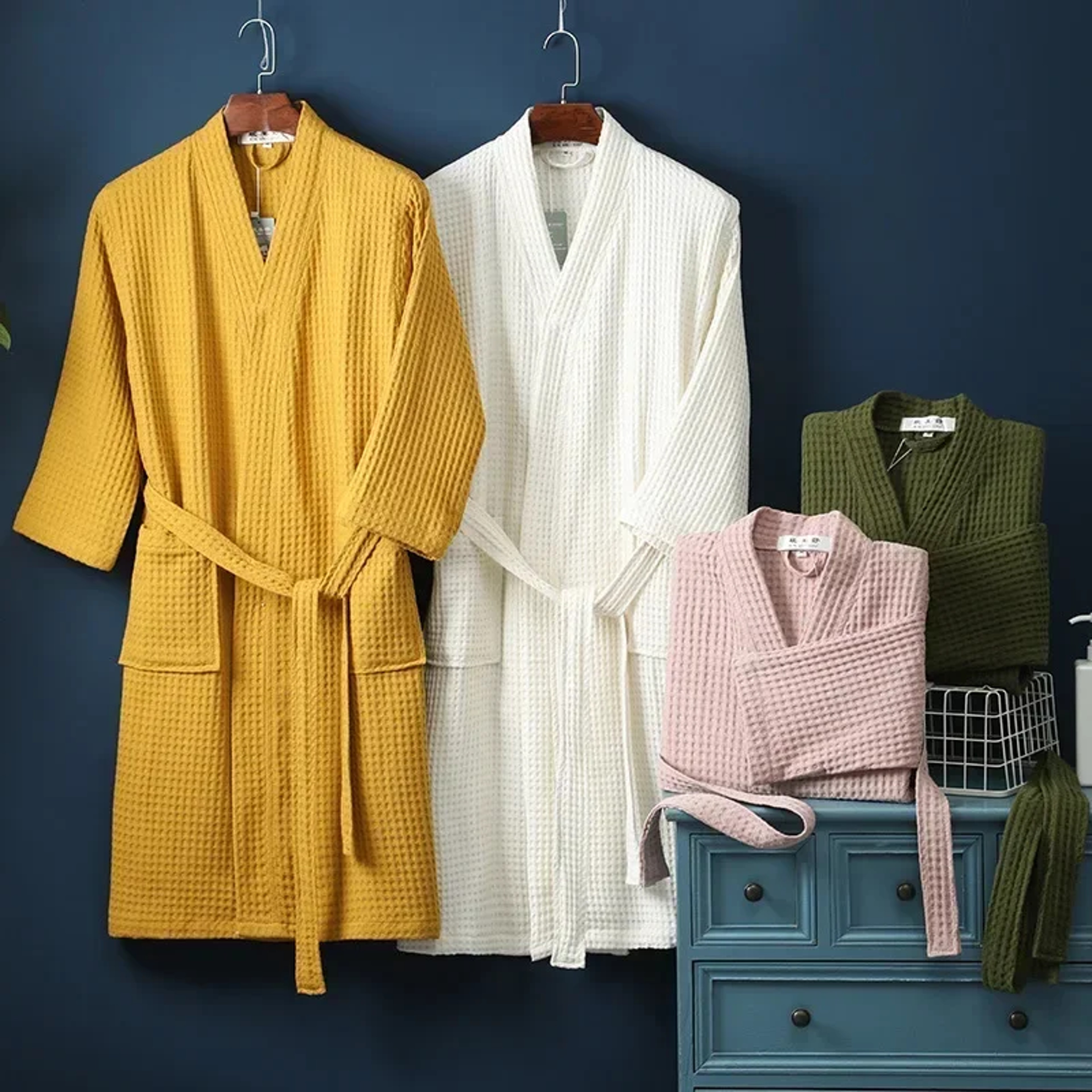 Lightweight Waffle Cotton Terry Bathrobe for Women and Men Spa Lounge Robe – view 2