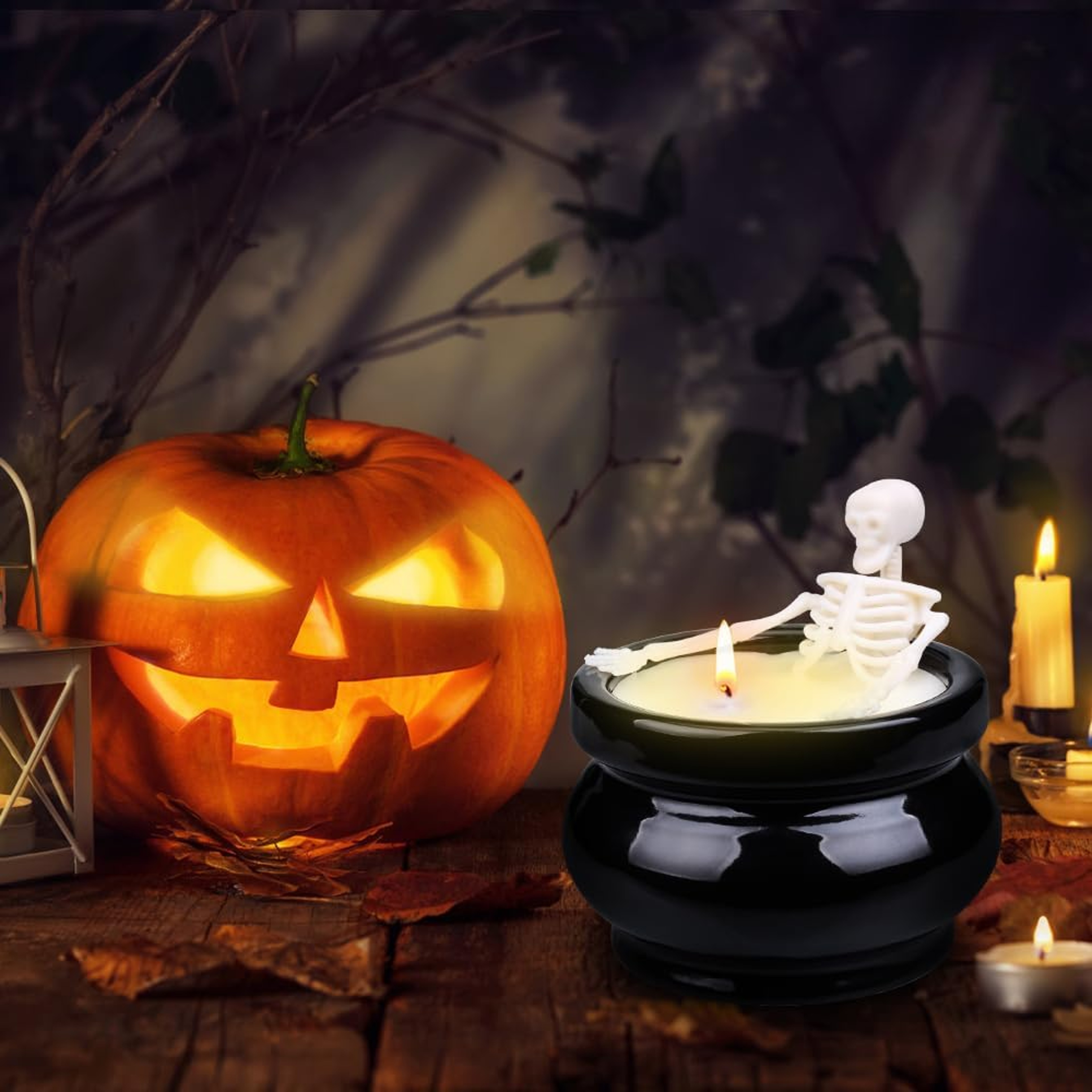 Skeleton Candle, Gothic Halloween Decor, Vintage Farmhouse Table Scents, Fall Home Decorations – view 5