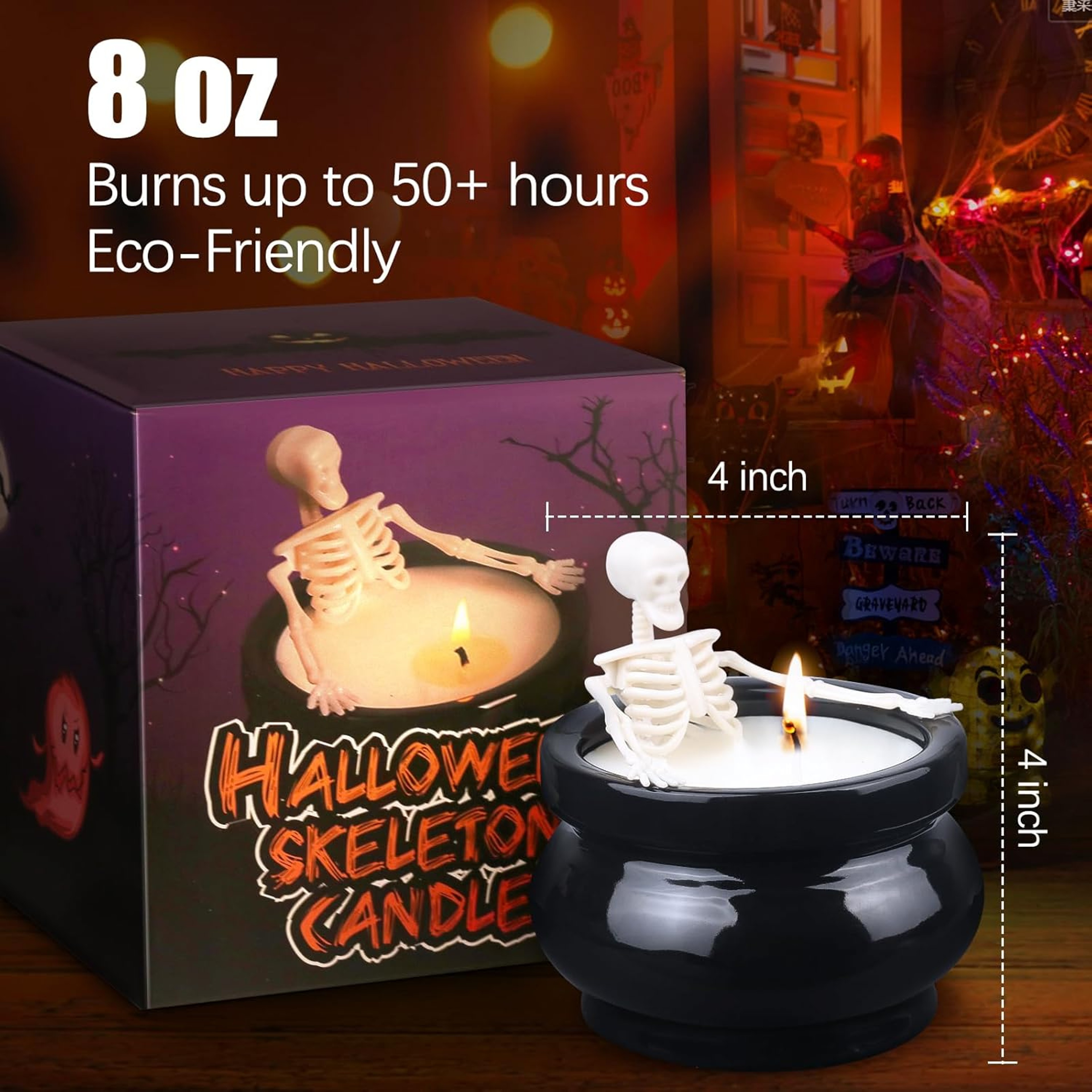 Skeleton Candle, Gothic Halloween Decor, Vintage Farmhouse Table Scents, Fall Home Decorations – view 6