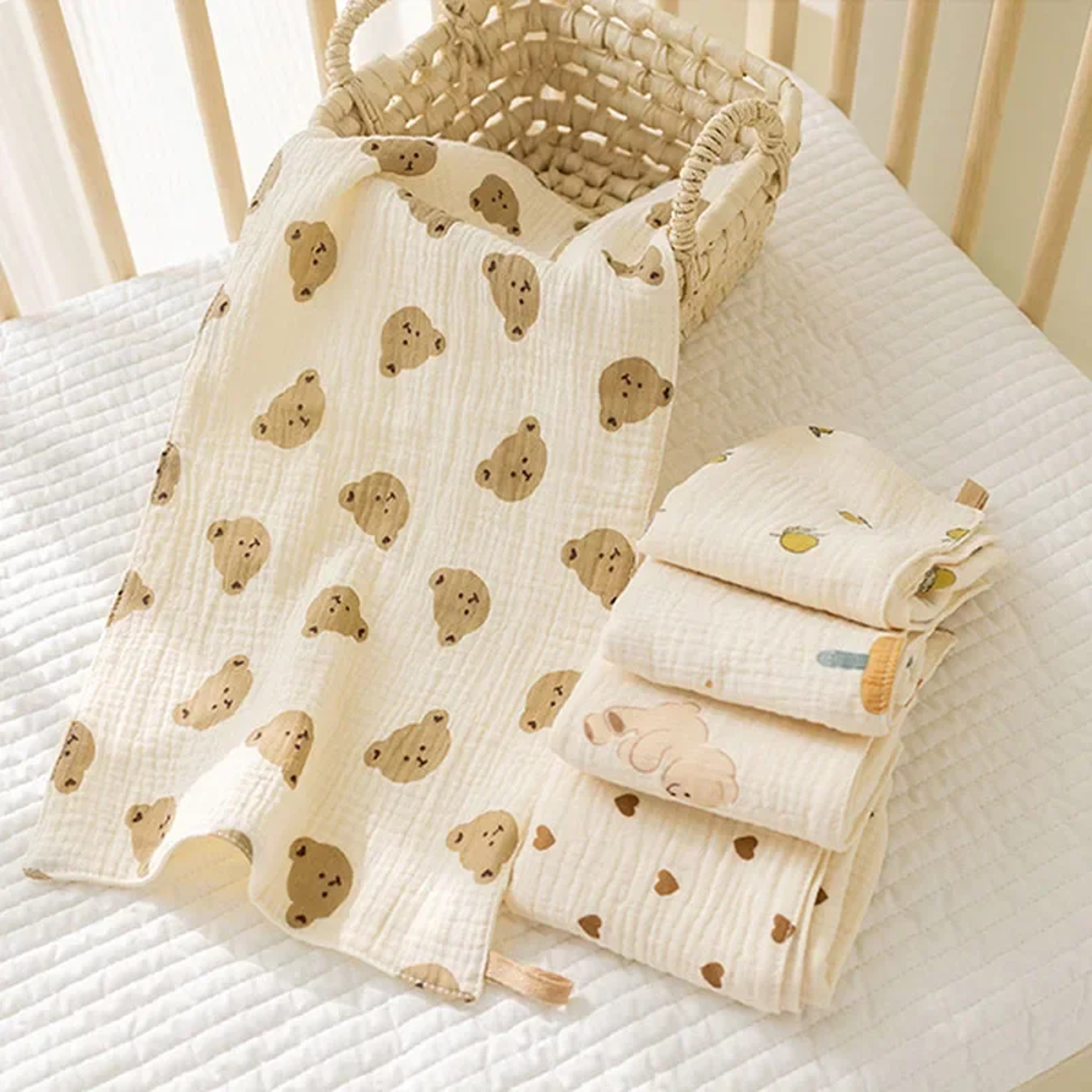 Soft Muslin Cotton Burp Cloths, Newborn Baby Face Towel, Drooling Bib, and Washcloth Set – view 2