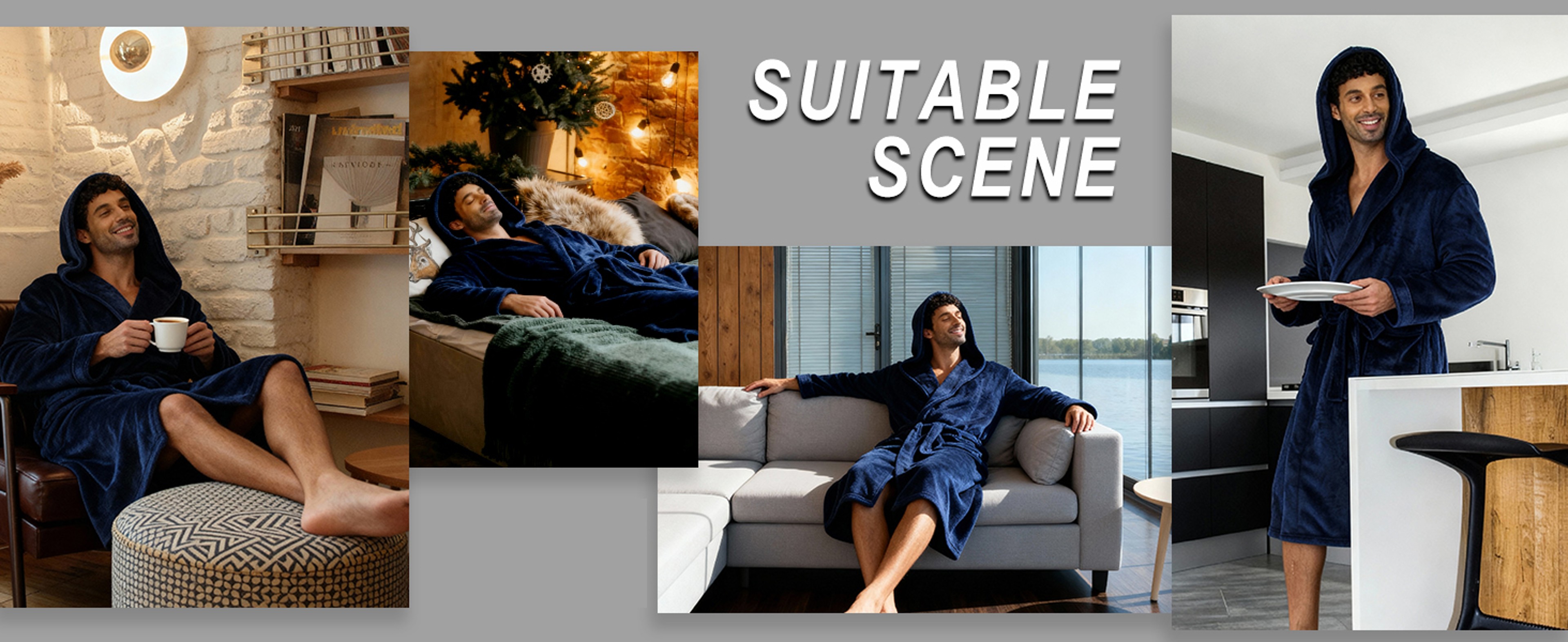 Men's Hooded Bathrobe, Soft Fluffy Robe, Long Quick Dry Sleepwear, Home Gown – view 18