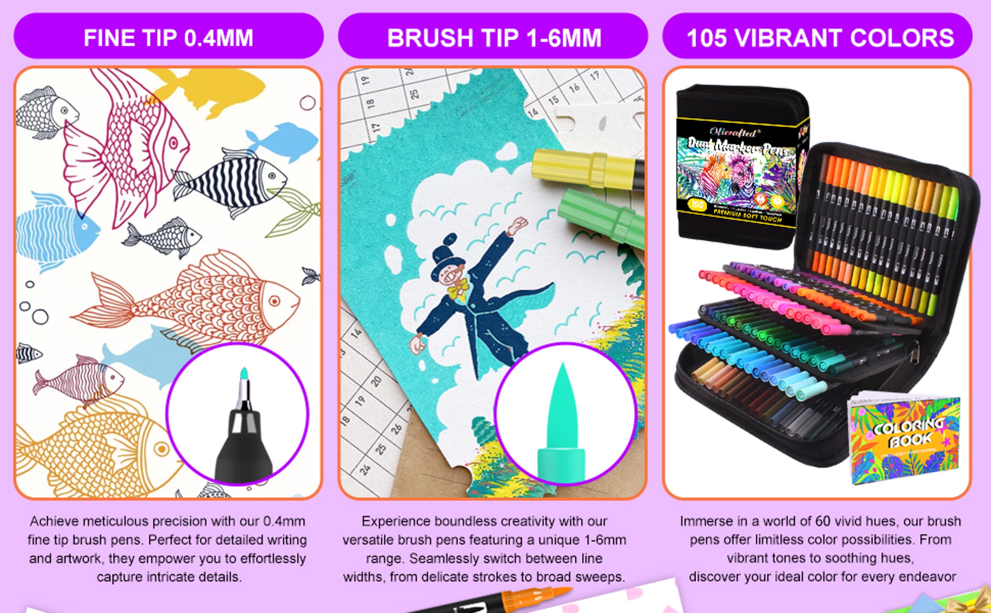 Dual Tip Brush Pens Set for Journaling, Coloring, Calligraphy & Art Projects – view 14
