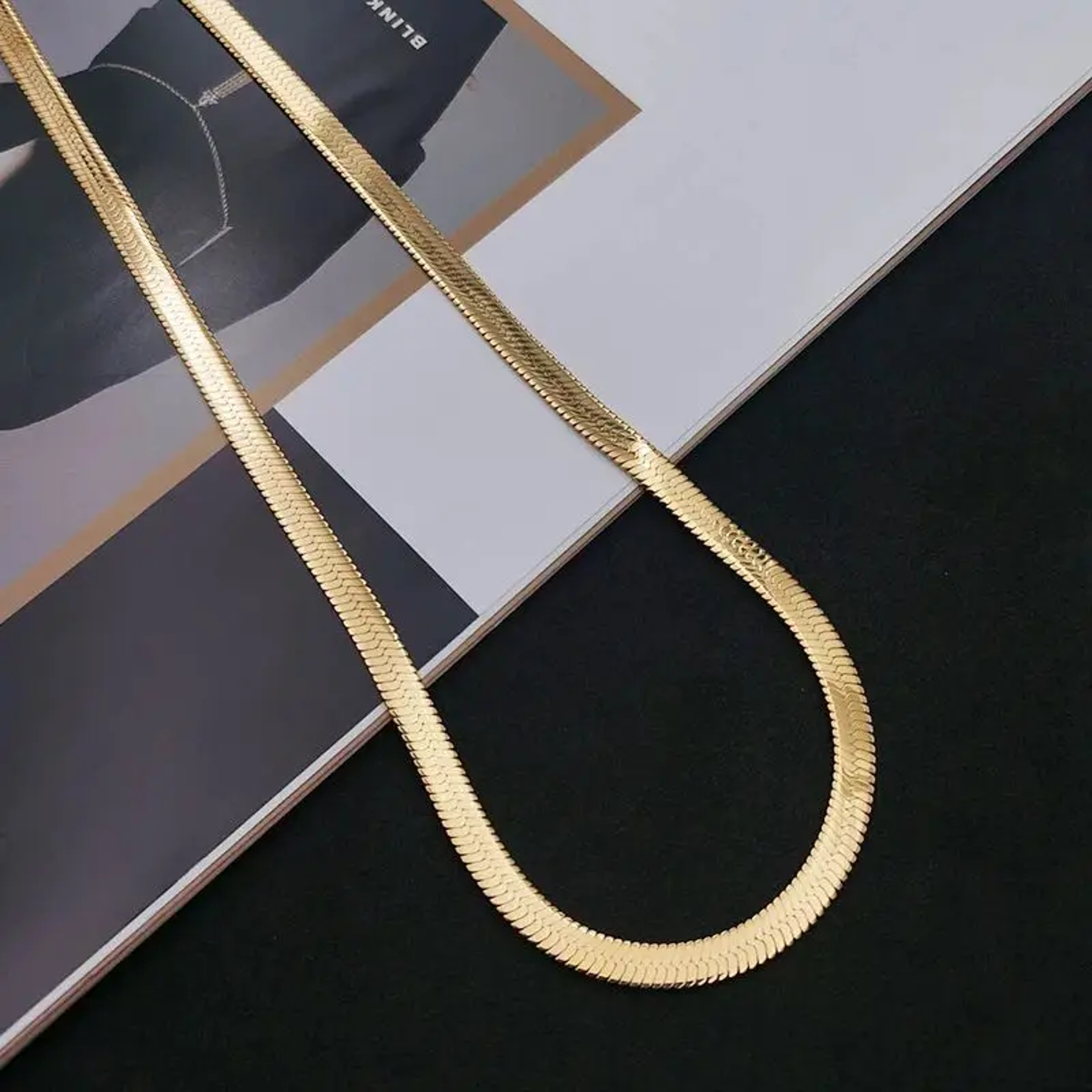 Luxury Sterling Silver Gold Flat Chain Necklace For Women Fine Jewelry Wedding Gift Clavicle Choker 1
