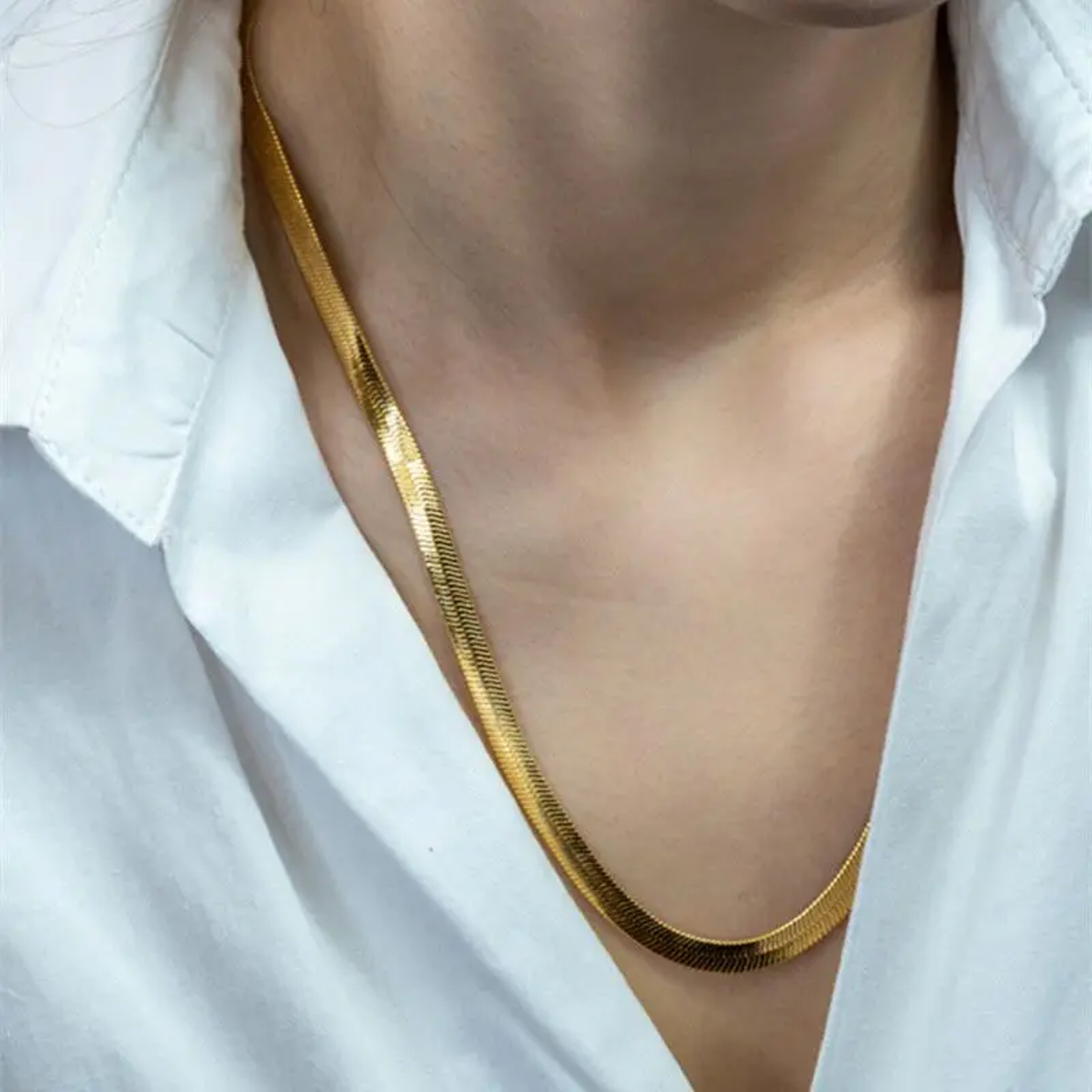 Luxury Sterling Silver Gold Flat Chain Necklace For Women Fine Jewelry Wedding Gift Clavicle Choker 3