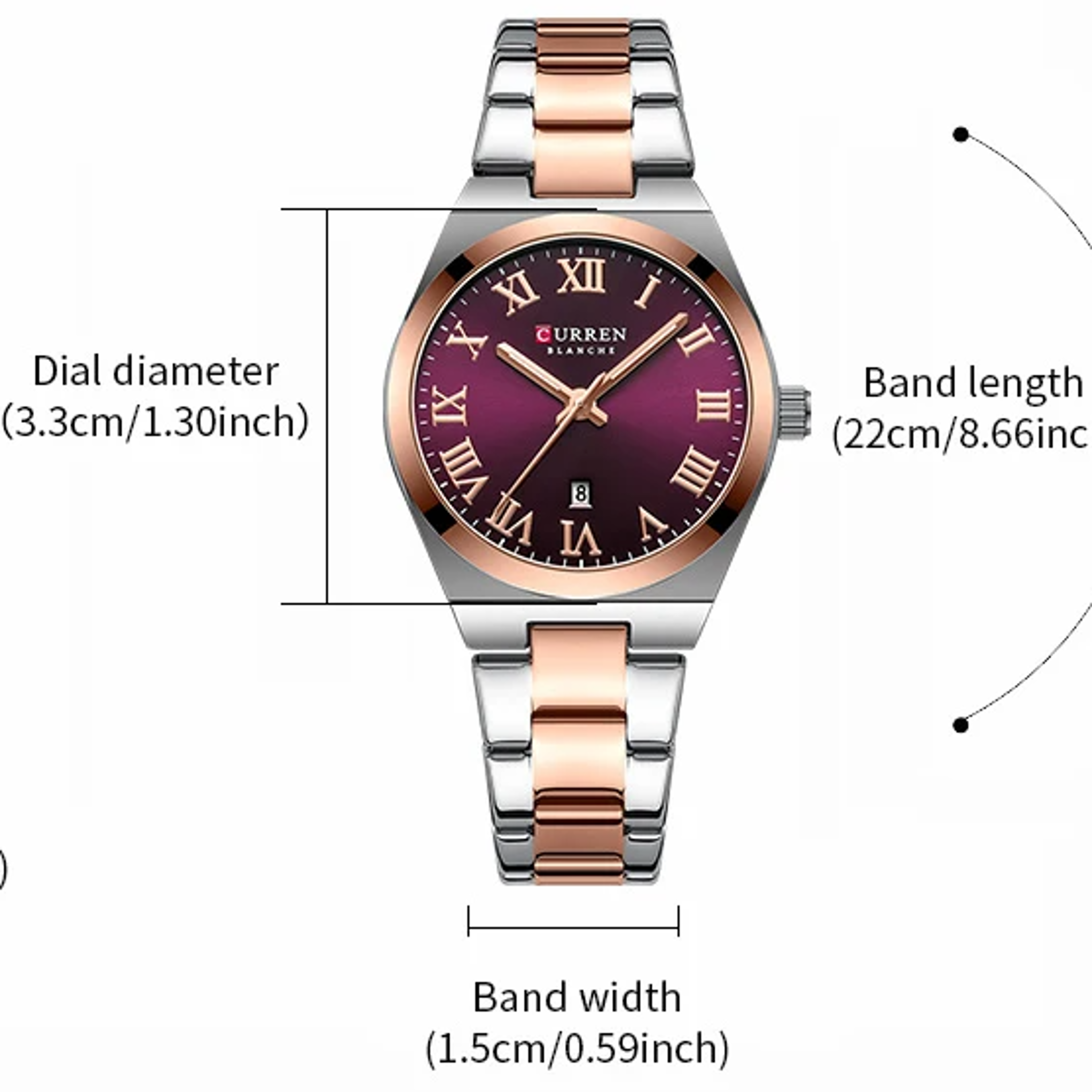 Elegant Ladies Watch Waterproof Stainless Steel Analog Watch for Women with Date Function
