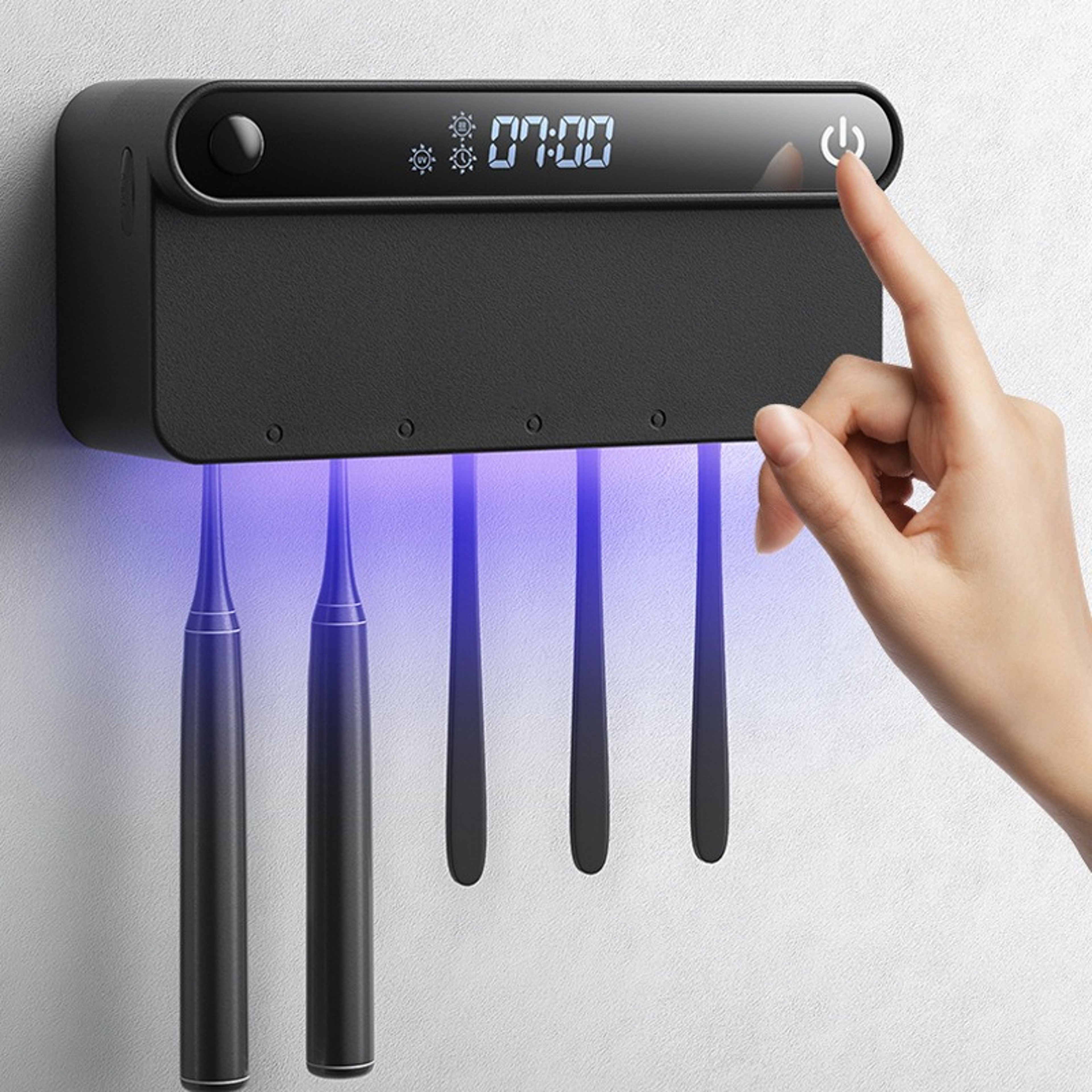 UV Sterilizer Toothbrush Holder Toothpaste Squeezer Dispenser Smart LED Display Timed Bathroom Acce 0