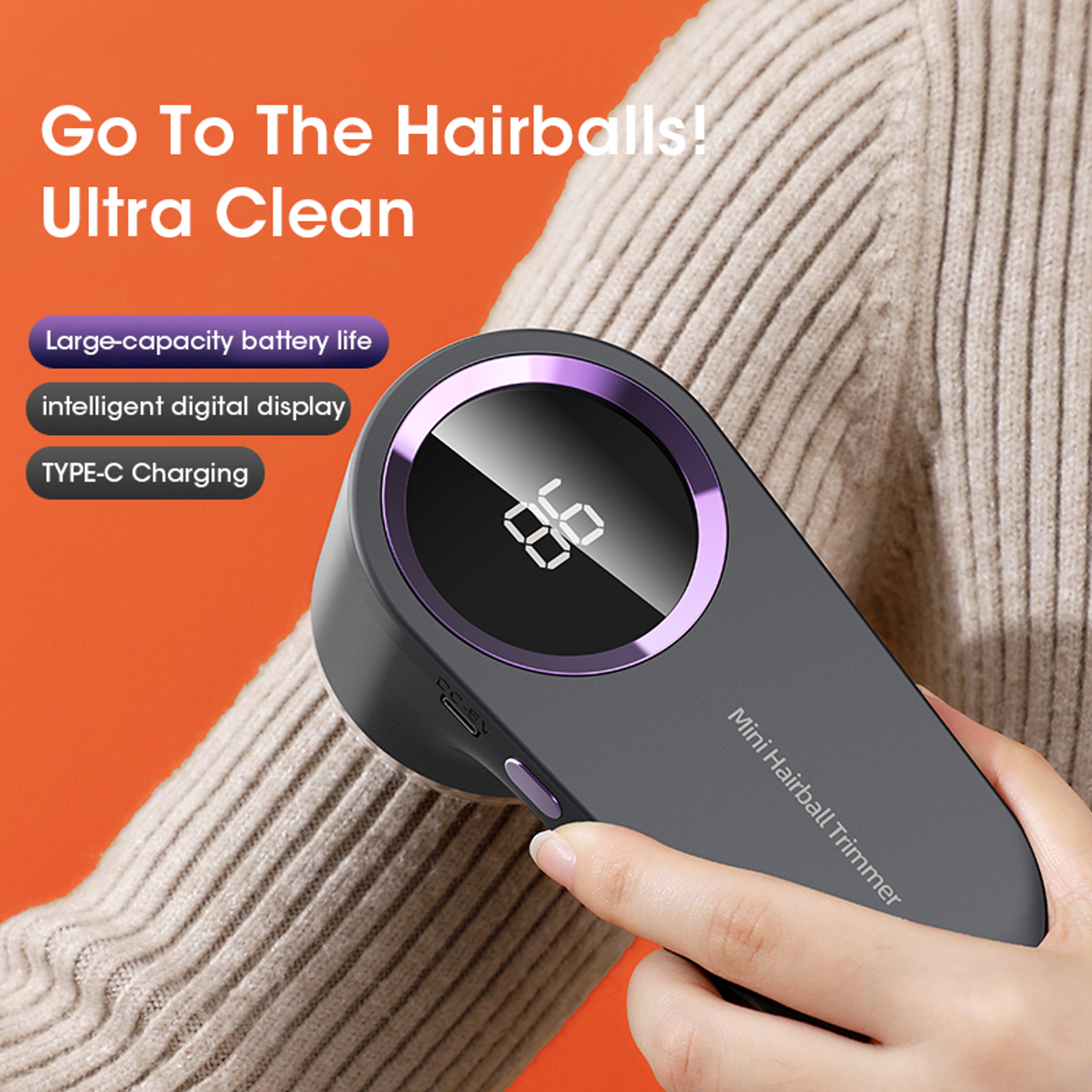 Electric Lint Remover Hairball Trimmer USB Charging Portable Fabric Cleaner With Smart LED Digital  0
