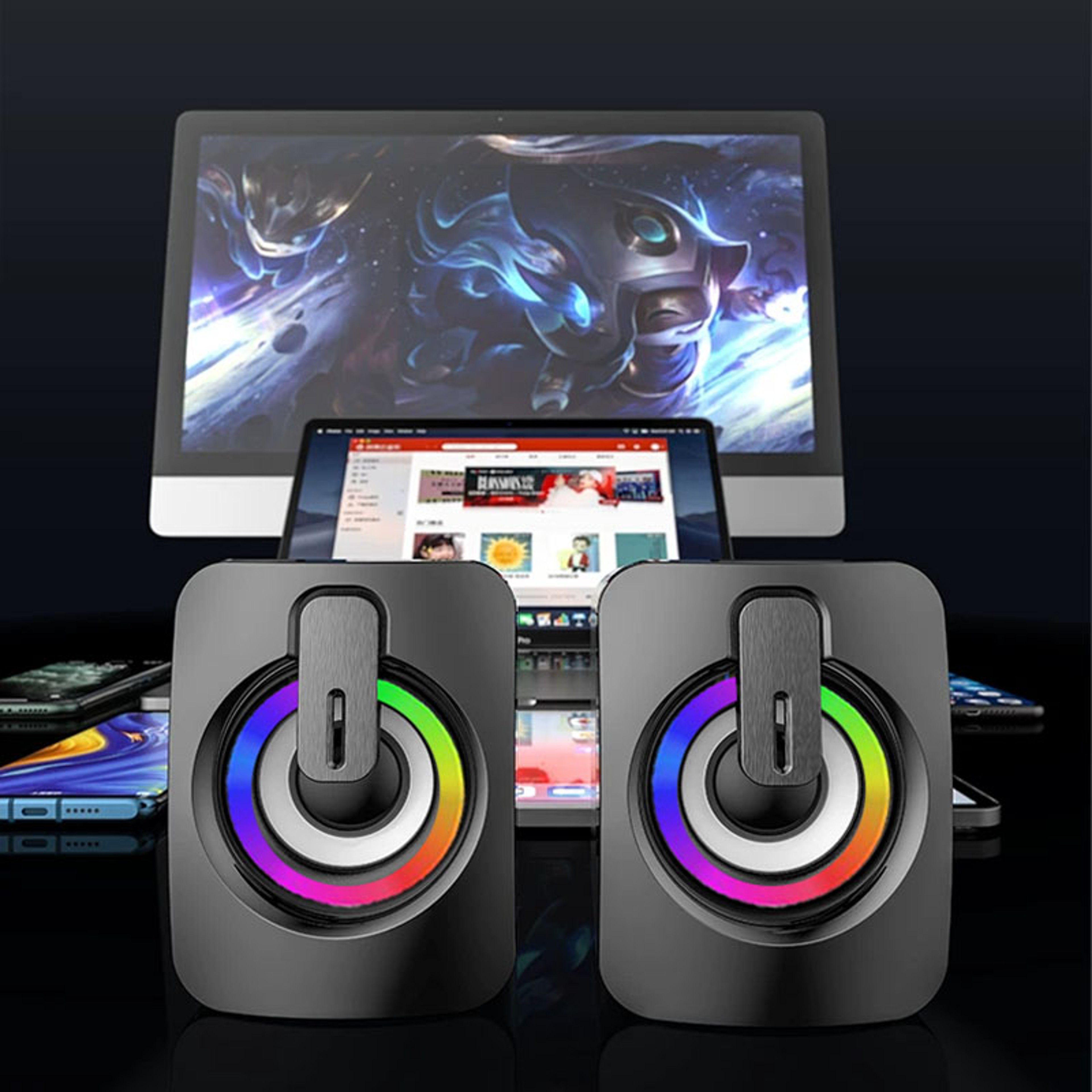 USB Wired Computer Speakers PC Sound Box HIFI Microphone LED Light For Desktop Computer 3
