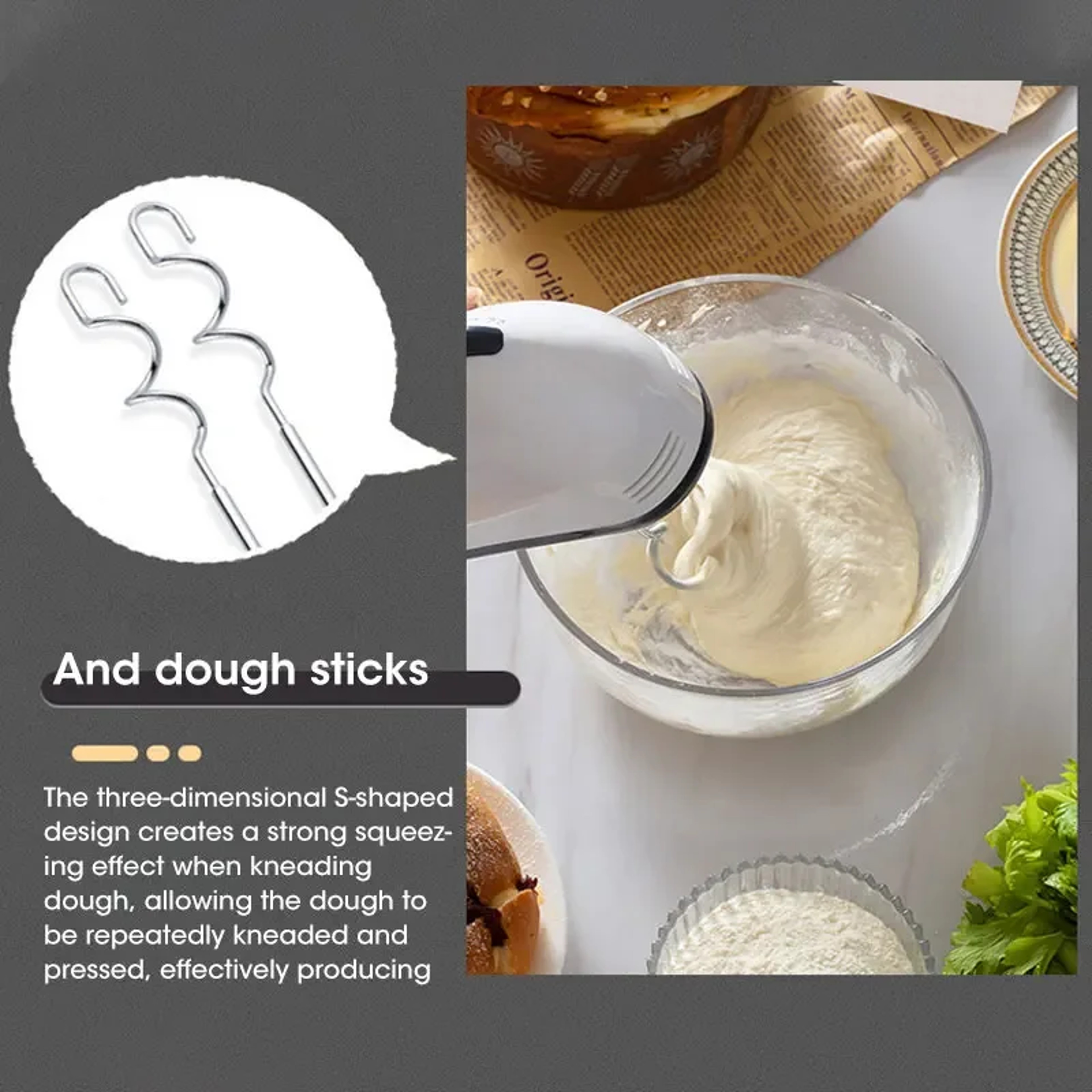 Household Automatic Mixer Handheld Electric Egg Beater Handheld Food Cake Bread Baking Dough Mixer 4