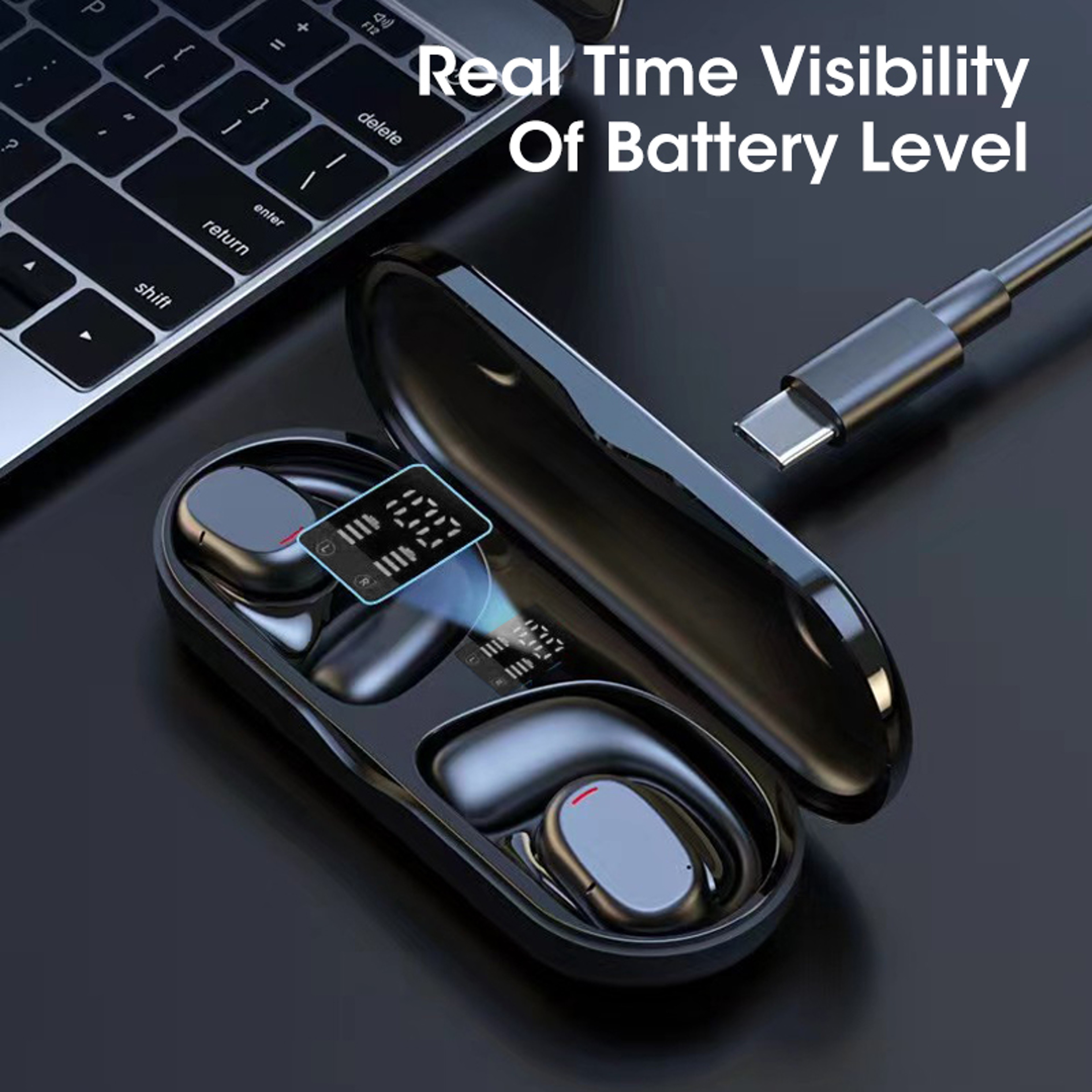 Bluetooth Air Conduction Wireless Earphones With LED Earbuds Mic Sports Headset Earhooks Design 2