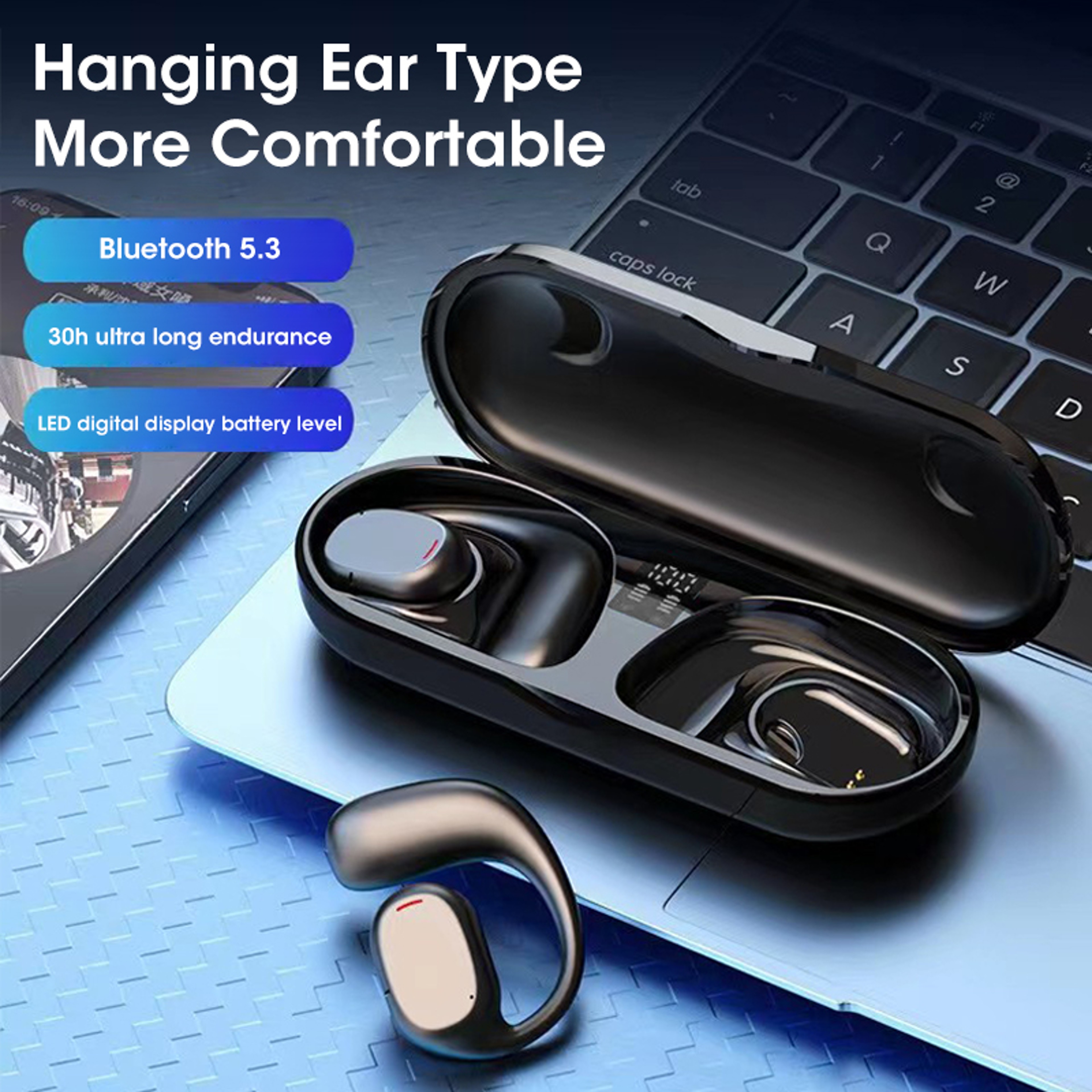 Bluetooth Air Conduction Wireless Earphones With LED Earbuds Mic Sports Headset Earhooks Design 3