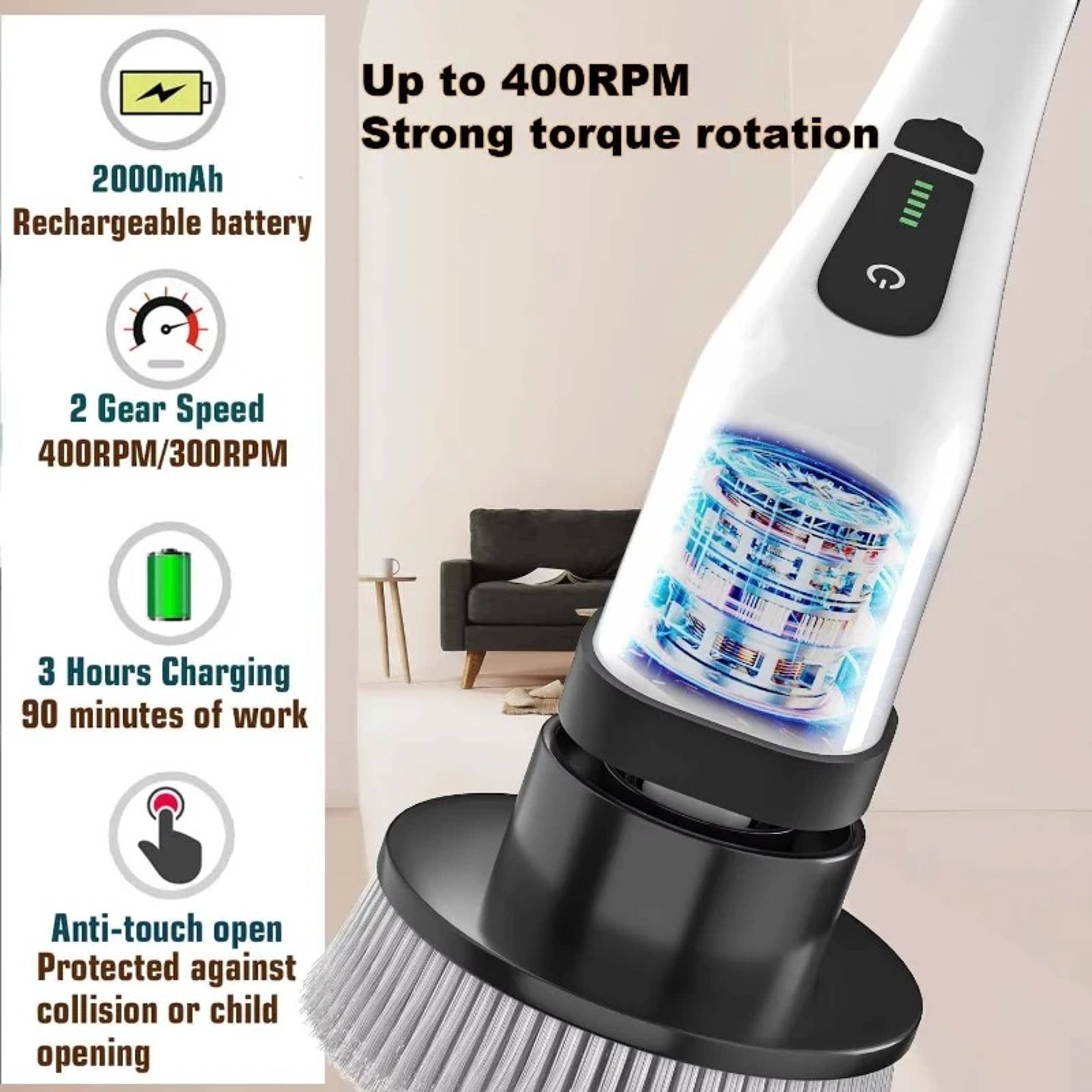 Cordless Electric Spin Scrubber For Bathroom Toilet Kitchen Power Brush For Stain And Mold Removal 2
