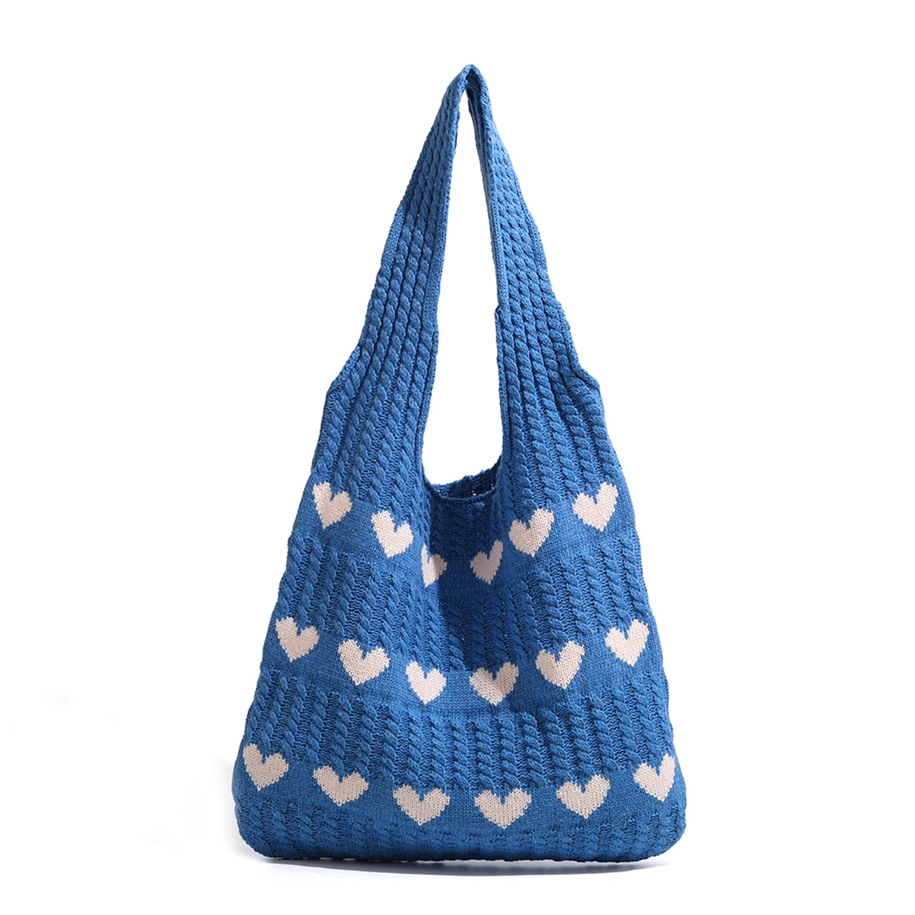 Woven Beach Purses Heart Print Hollow Knitted Handbags Large Capacity Shoulder Bag Fashion Casual S 7