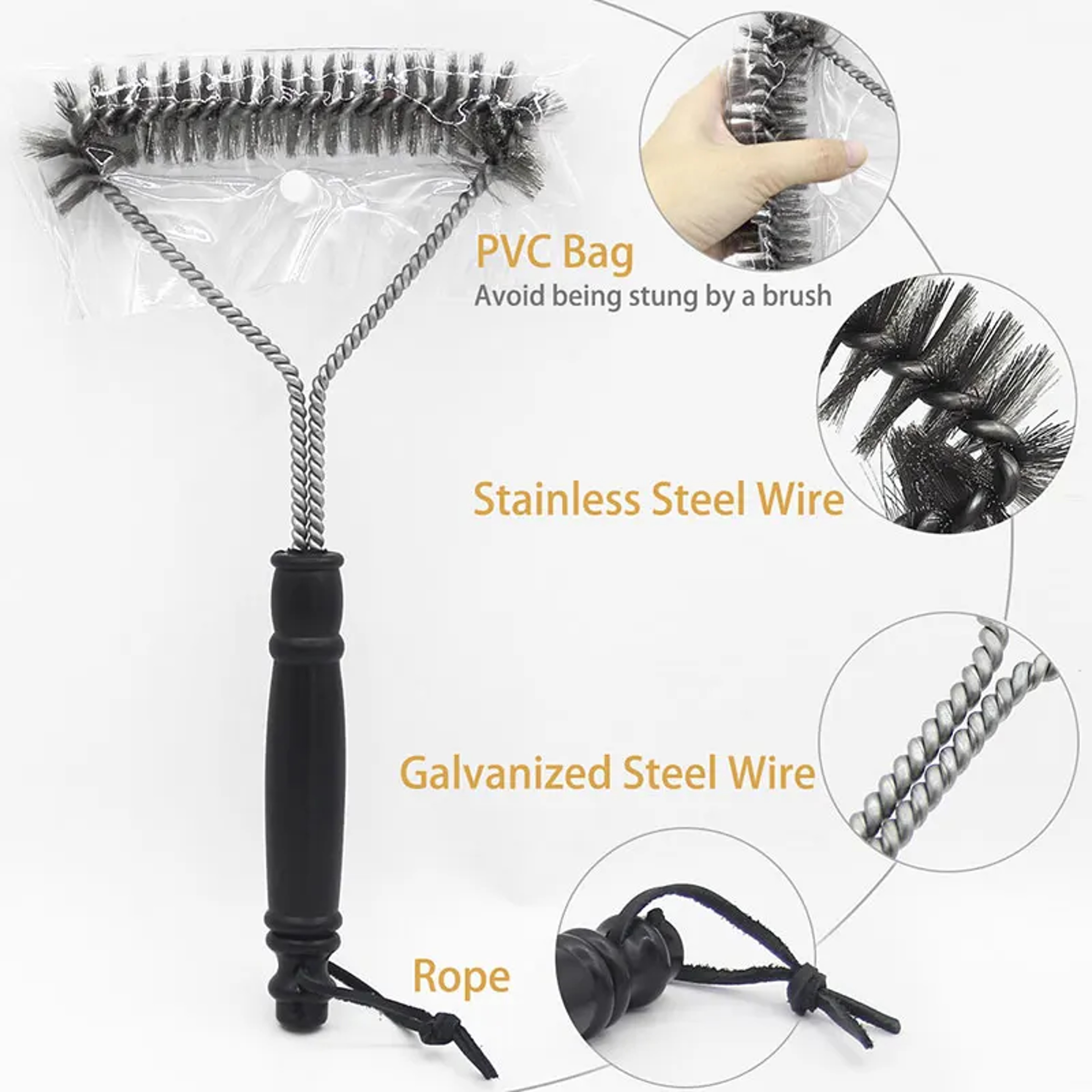 Stainless Steel Bristles Grill BBQ Brush Clean Tool Nonstick Cleaning Brush Barbecue Accessories 4